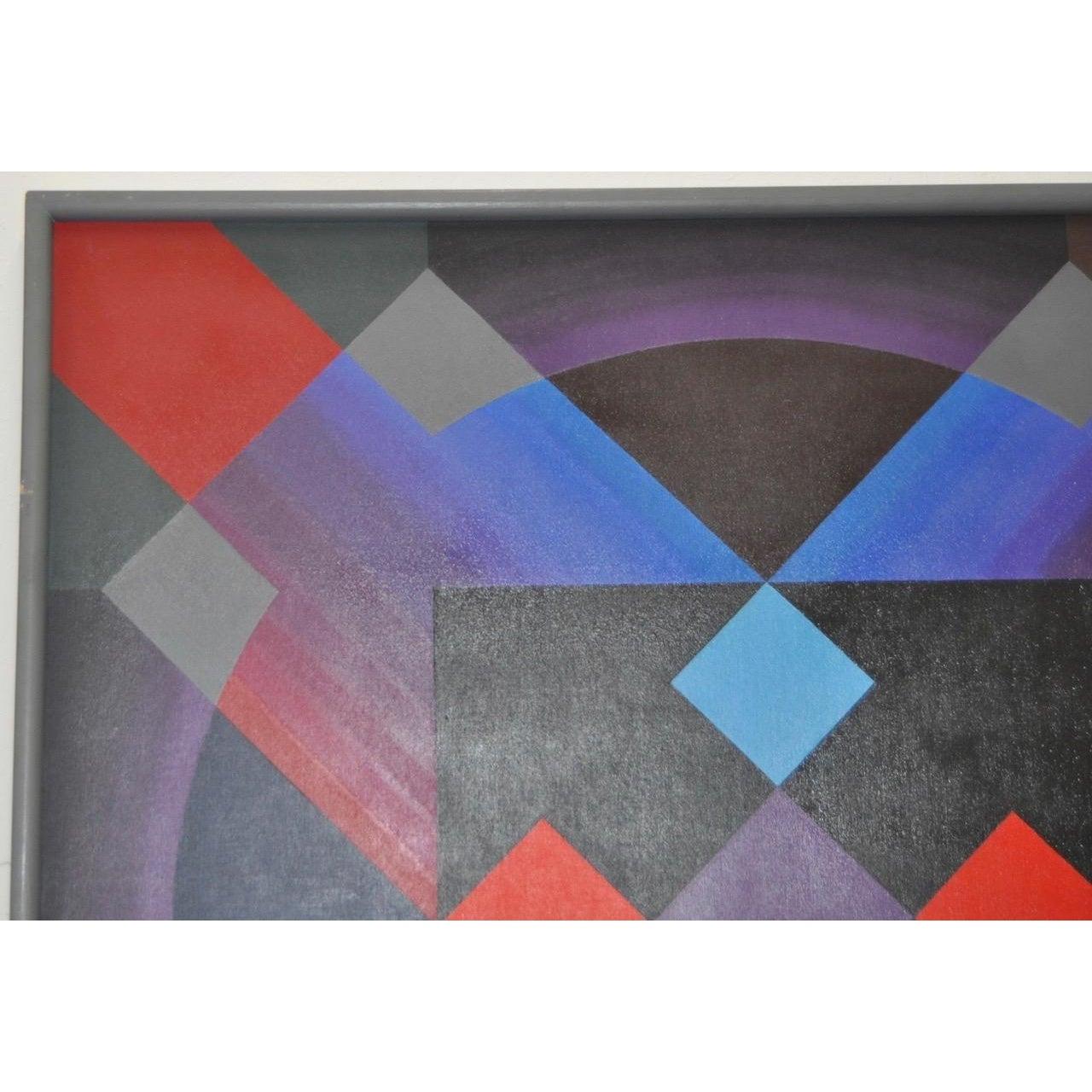 Monumentales geometrisches Op-Art-Ölgemälde, Ölgemälde ca. 1970er Jahre (Schwarz), Abstract Painting, von Unknown