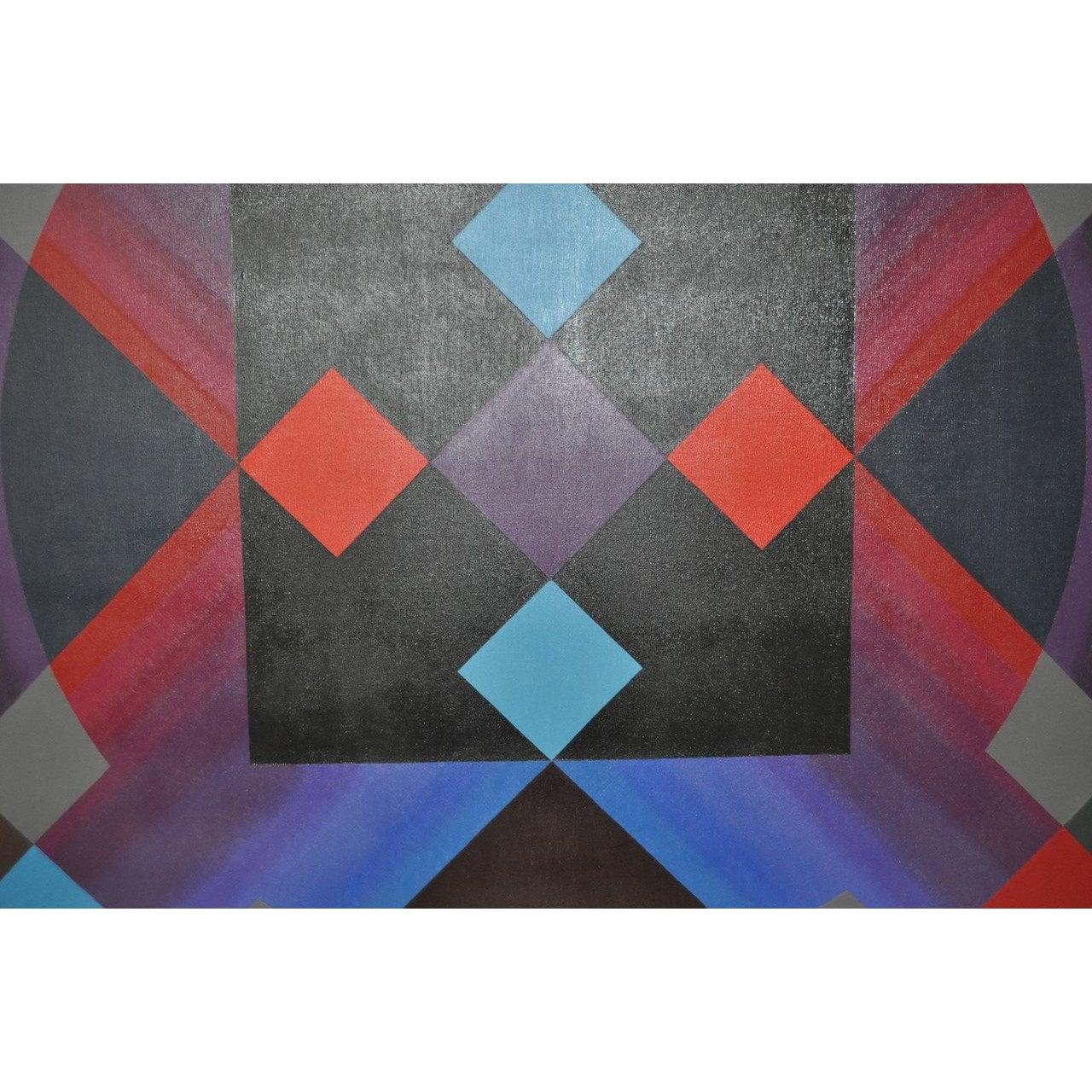 Monumentales geometrisches Op-Art-Ölgemälde, Ölgemälde ca. 1970er Jahre im Angebot 1