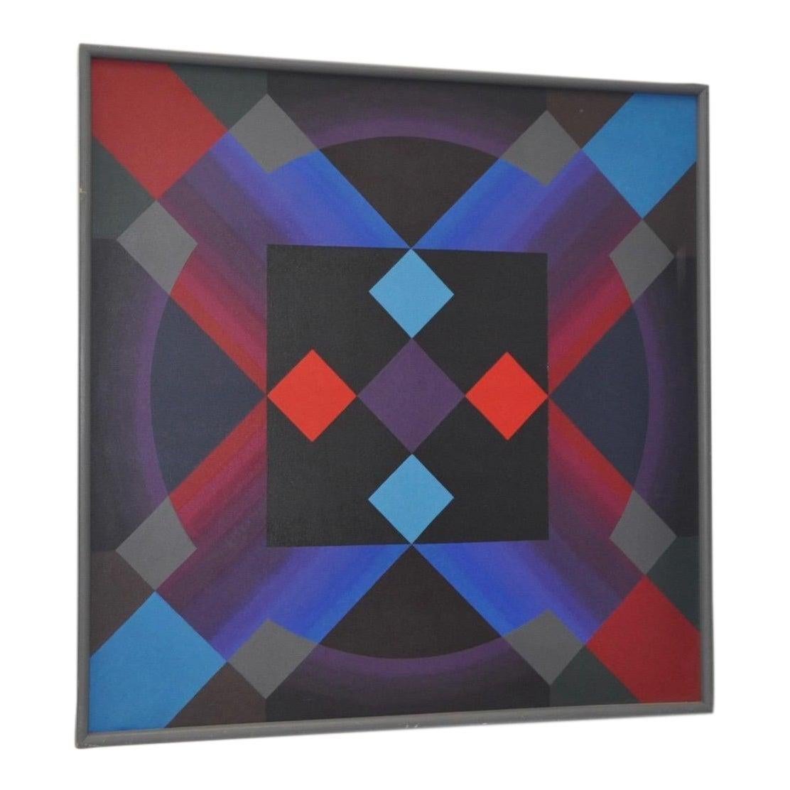 Monumentales geometrisches Op-Art-Ölgemälde, Ölgemälde ca. 1970er Jahre