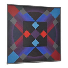 Vintage Monumental Geometric Op Art Oil Painting c.1970s