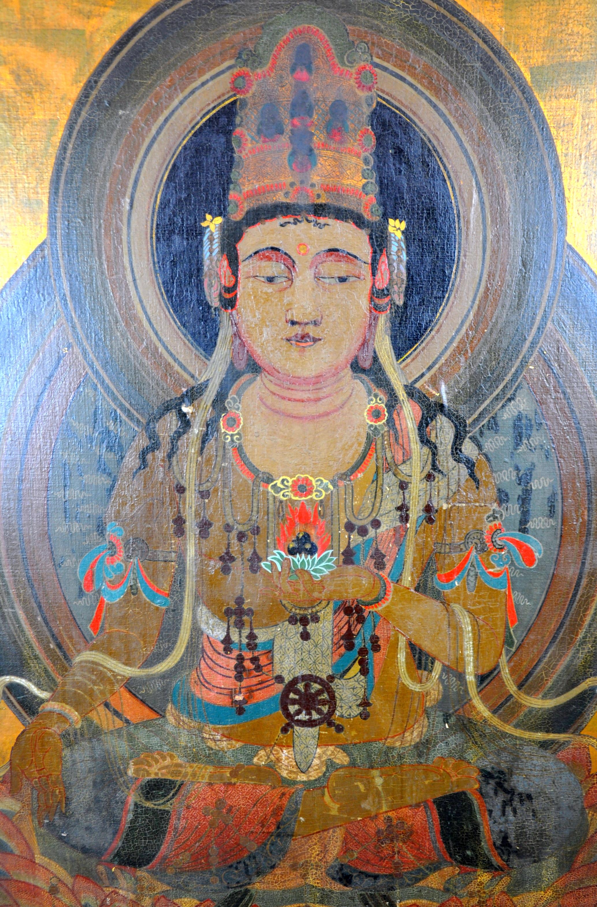 Ausadhi Badhai (Medicine Buddha) Large Scale Painting - Brown Portrait Painting by Unknown