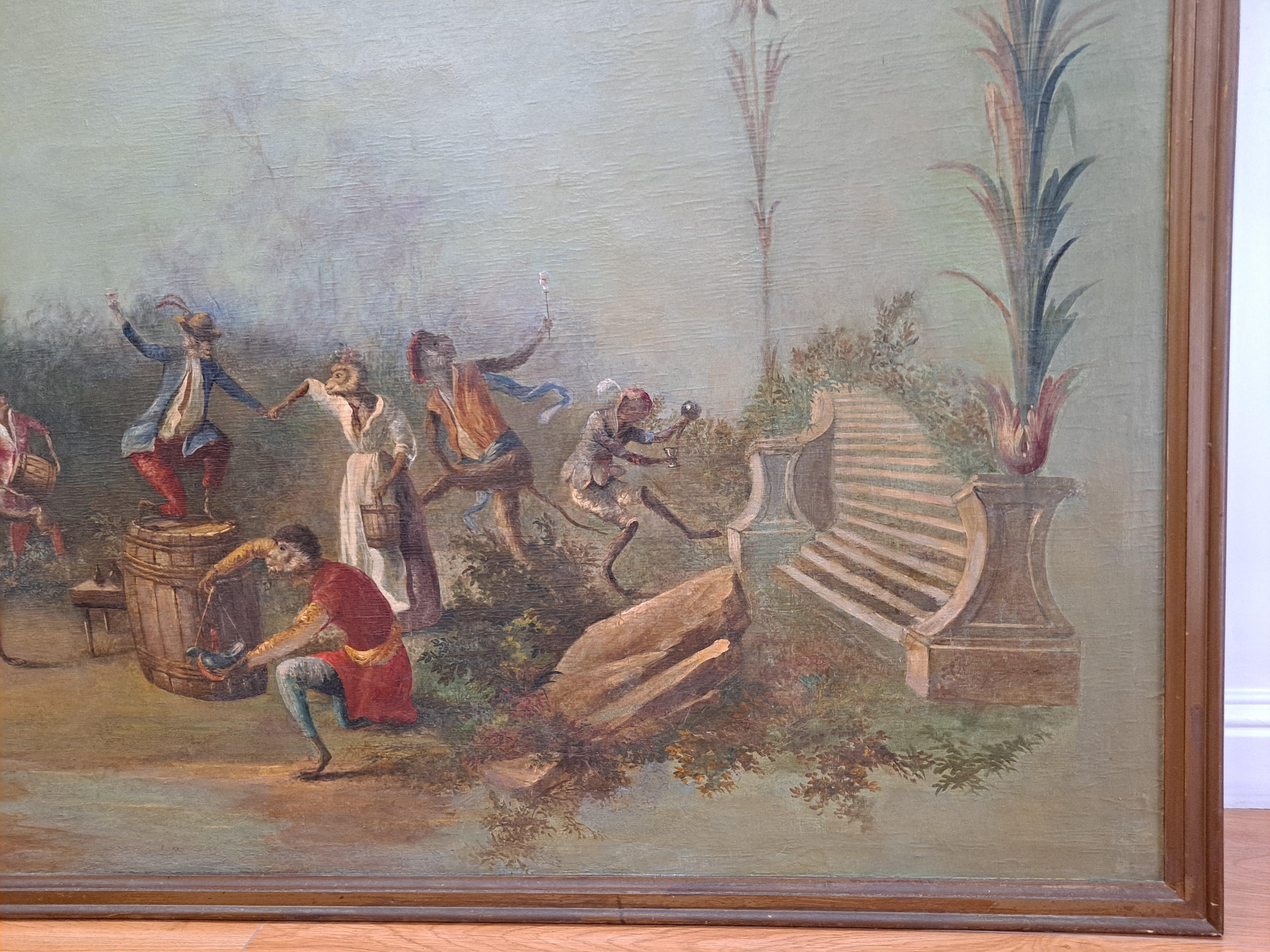 Monumental Singerie 18th Century Whimsical Painting  2