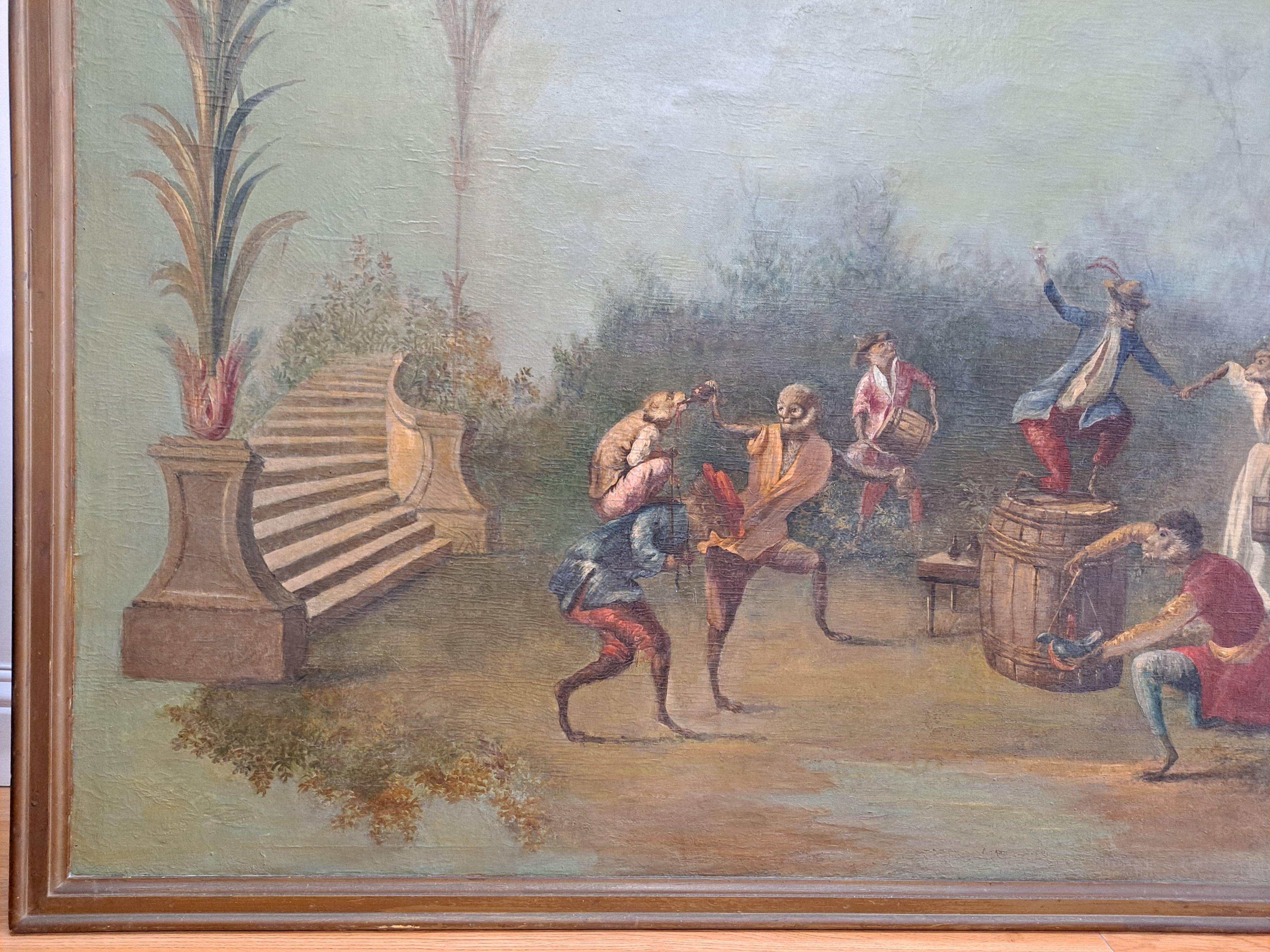 Monumental Singerie 18th Century Whimsical Painting  3