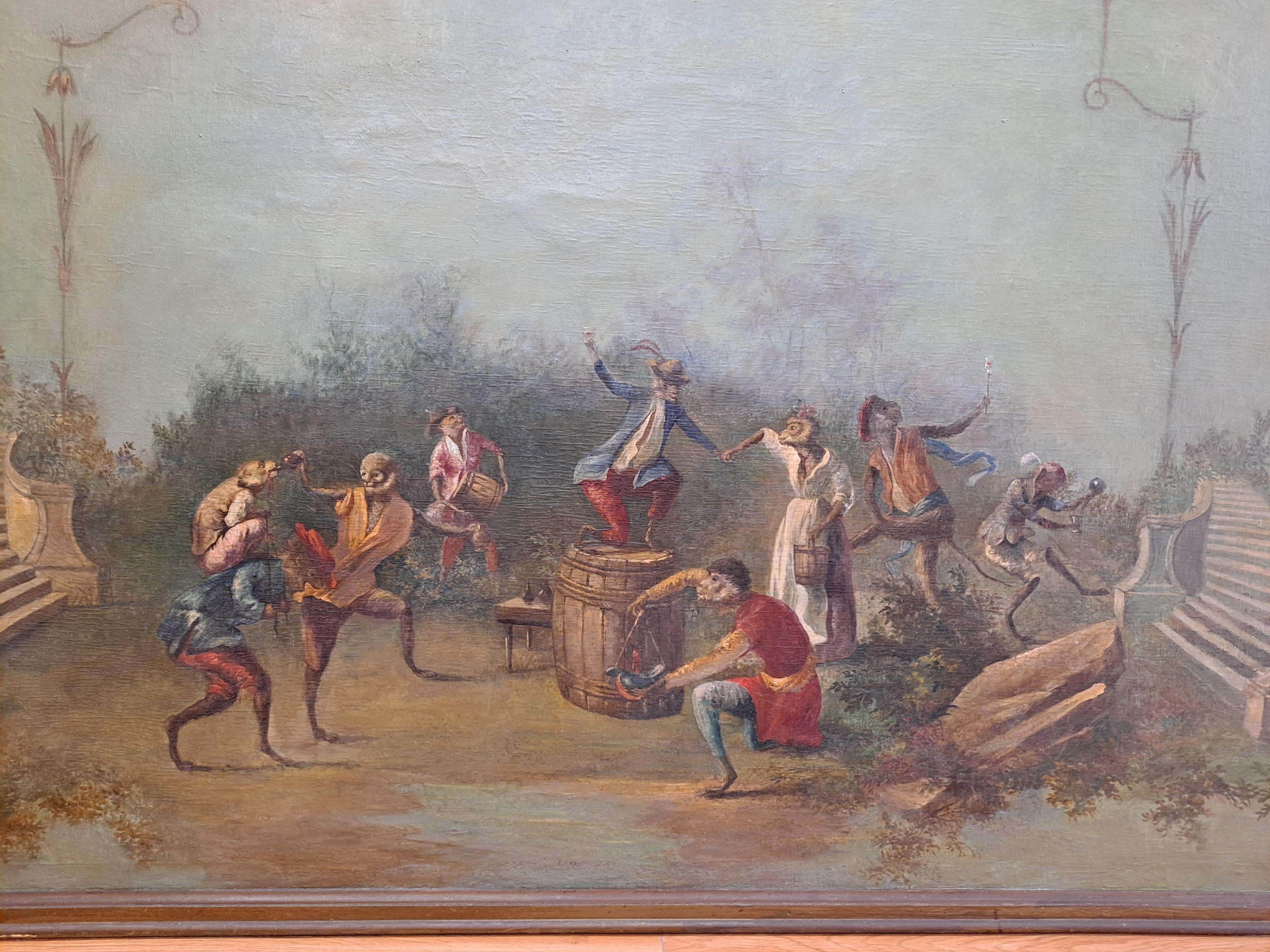 Monumental Singerie 18th Century Whimsical Painting  4