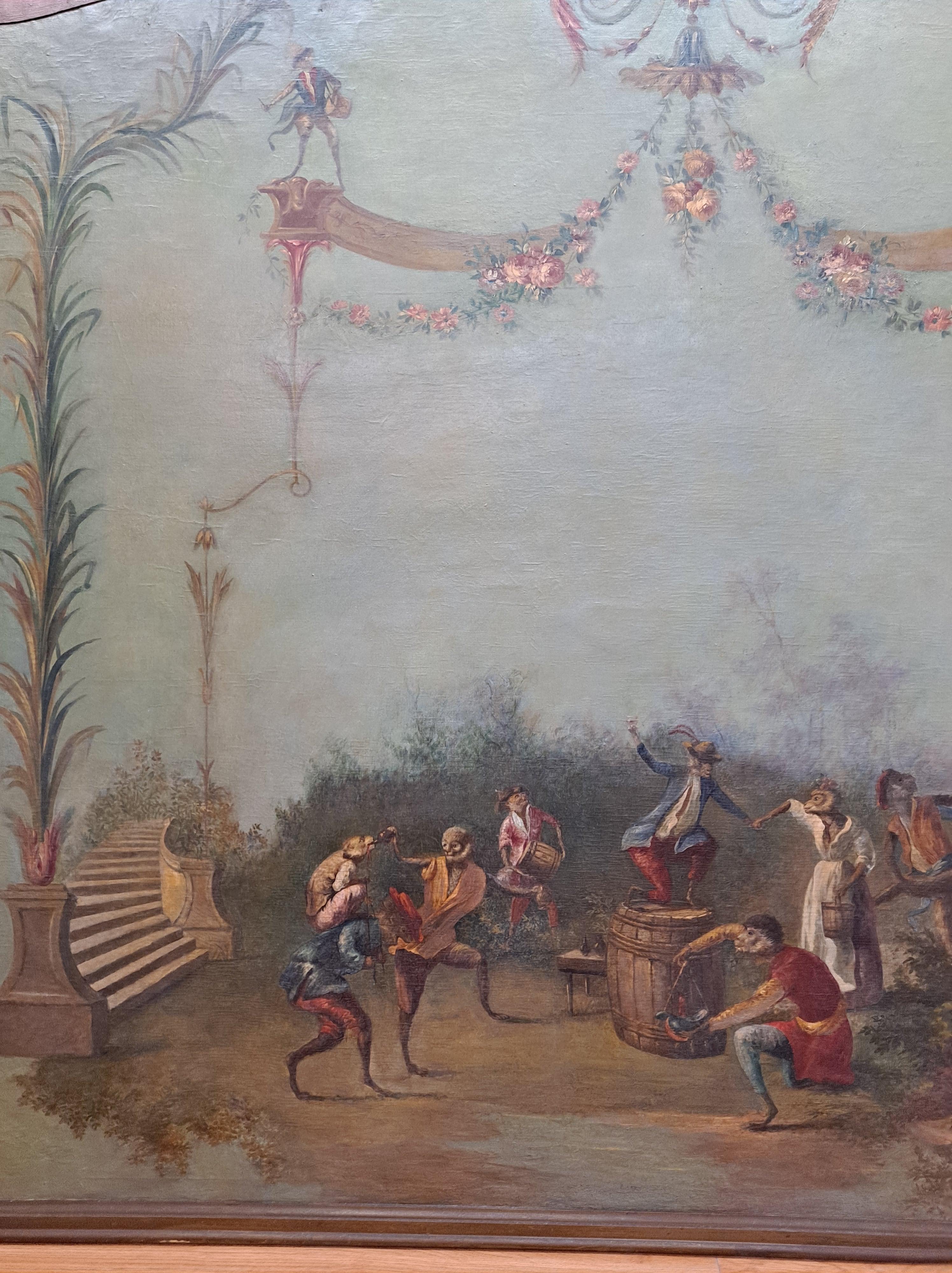 Monumental Singerie 18th Century Whimsical Painting  5