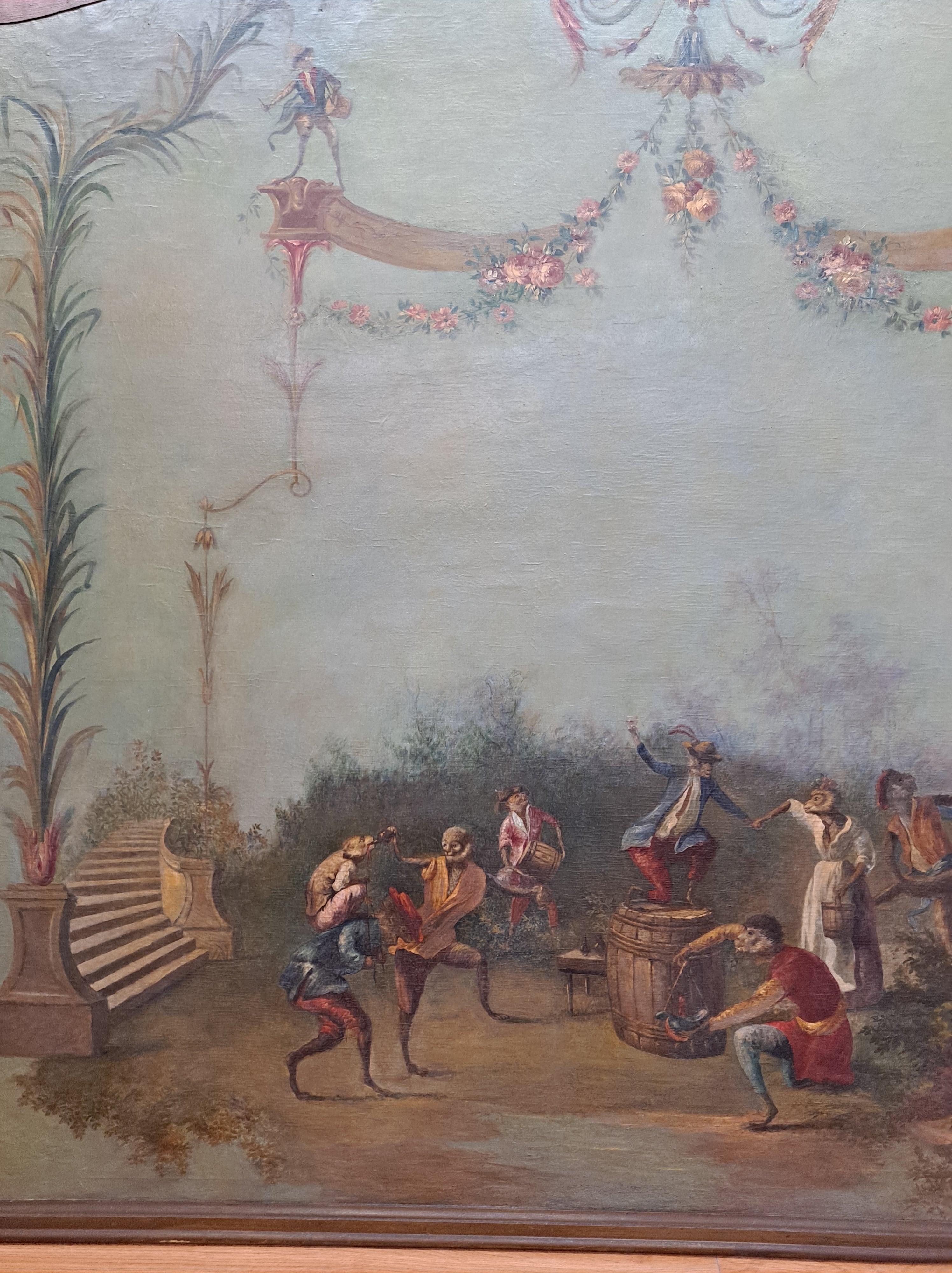 Monumental Singerie Pintura caprichosa del siglo XVIII en venta 3