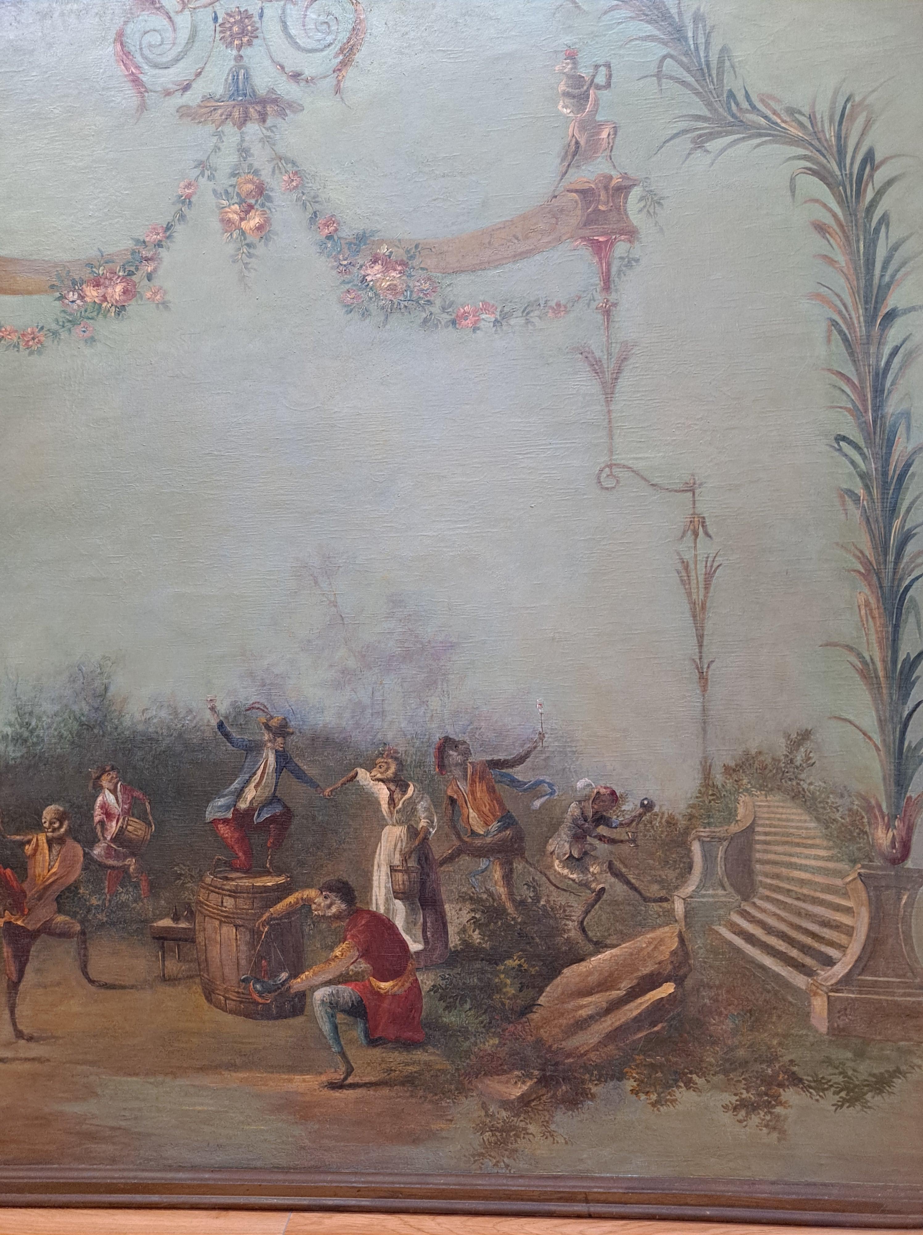 Monumental Singerie Pintura caprichosa del siglo XVIII en venta 4