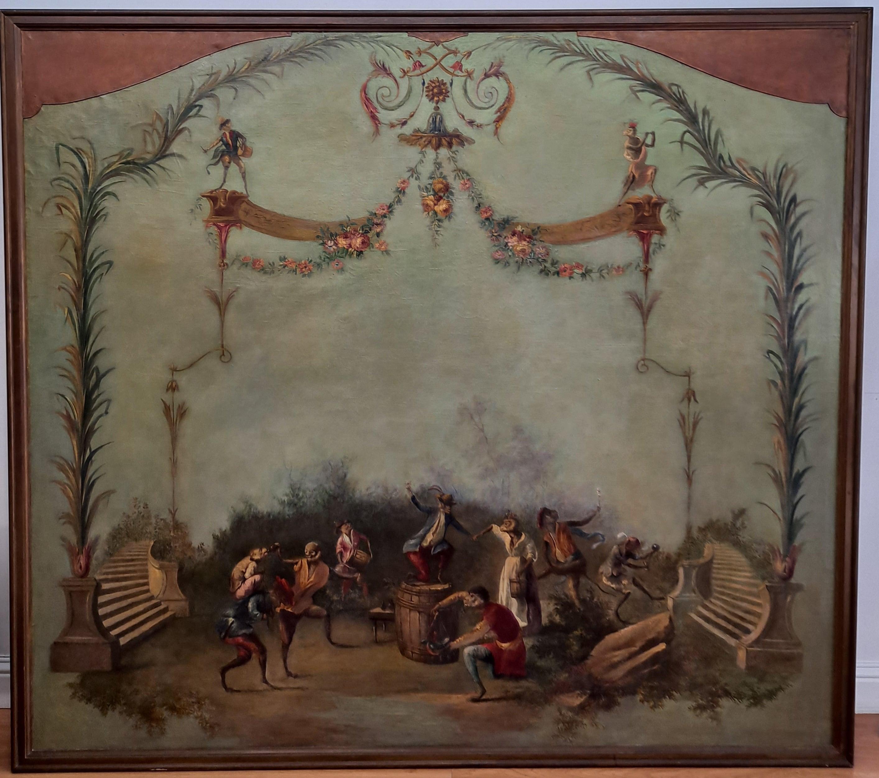 Animal Painting de Unknown - Monumental Singerie Pintura caprichosa del siglo XVIII