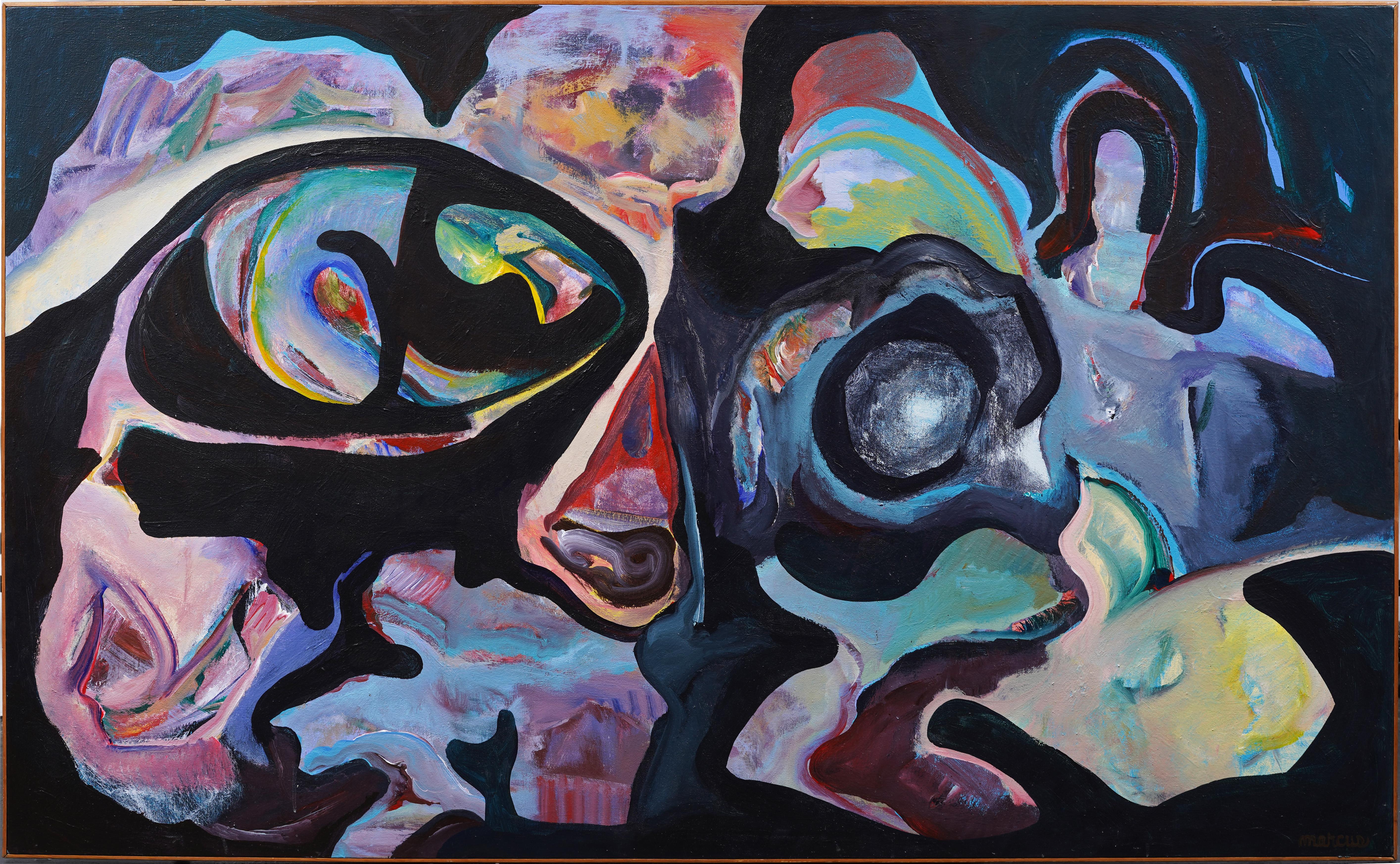 Unknown Abstract Painting - Monumental Vintage American Modernist Abstract Framed Original Oil Painting