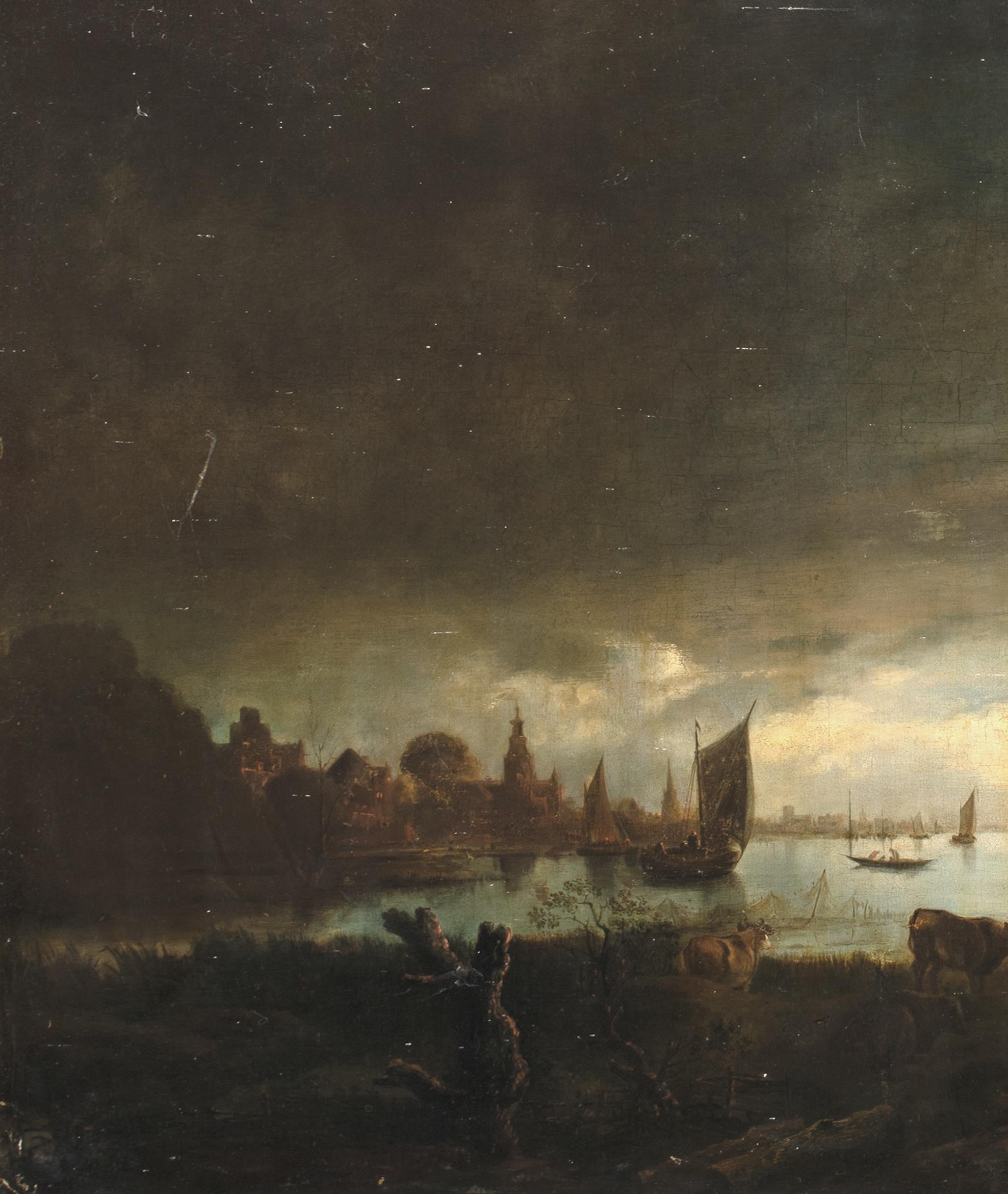 Mondbeschienene Flusslandschaft, 17. Jahrhundert attr. Aert van der Neer (1603-1677) im Angebot 6