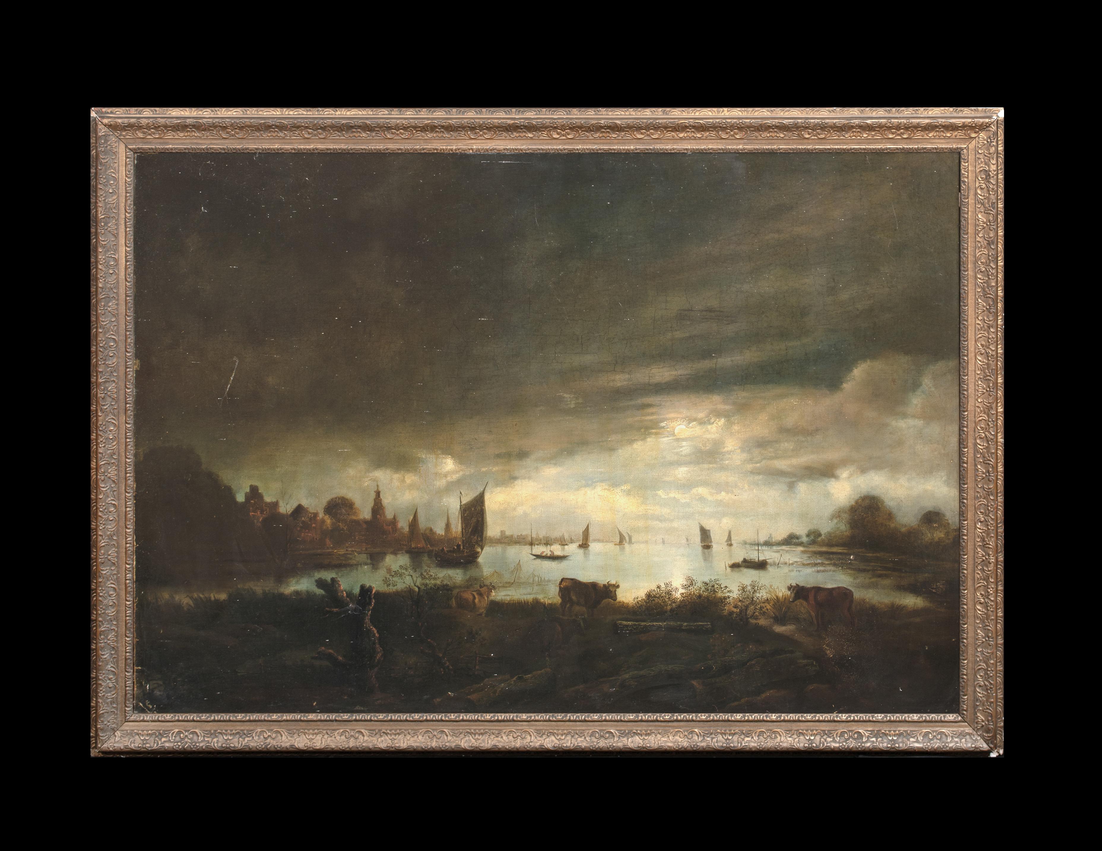 Mondbeschienene Flusslandschaft, 17. Jahrhundert attr. Aert van der Neer (1603-1677) – Painting von Unknown