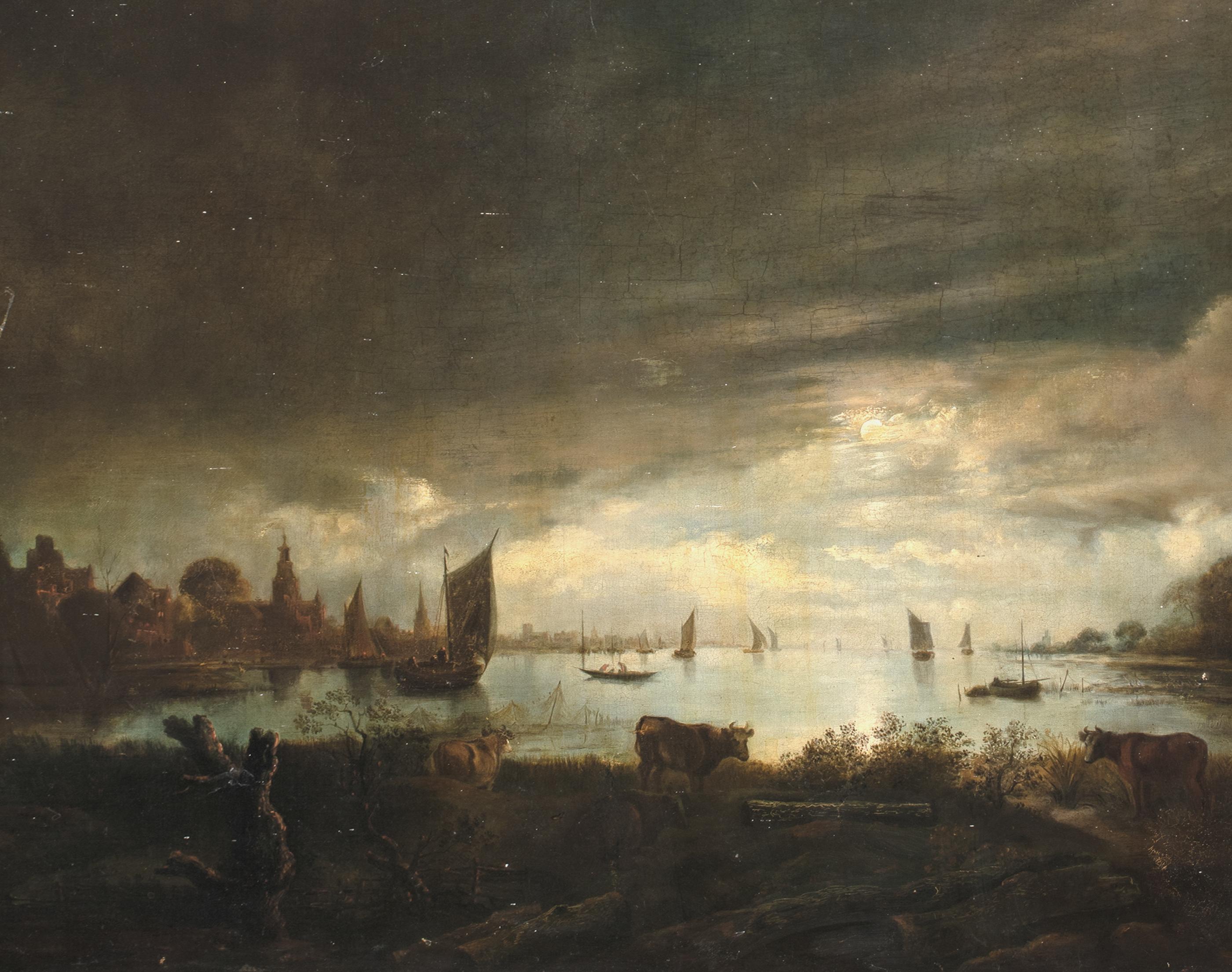 Mondbeschienene Flusslandschaft, 17. Jahrhundert attr. Aert van der Neer (1603-1677) im Angebot 1