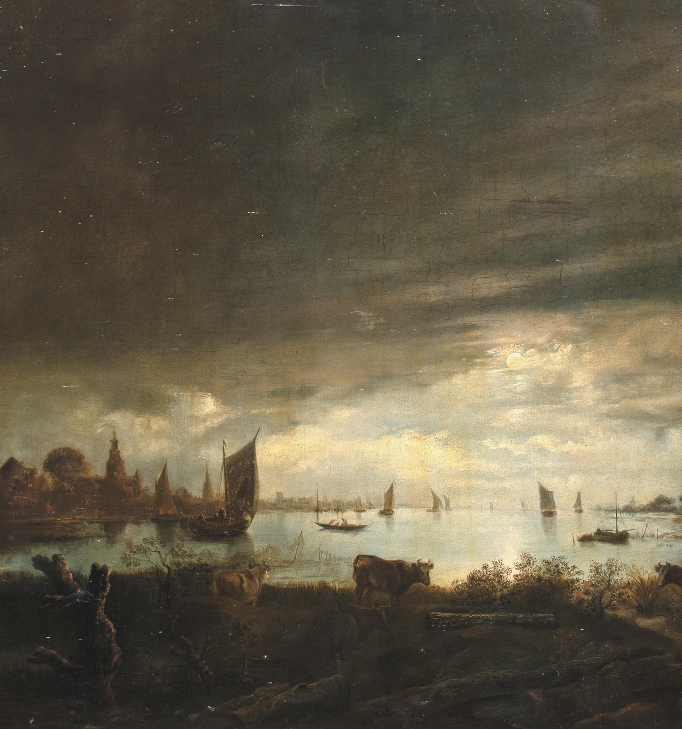 Mondbeschienene Flusslandschaft, 17. Jahrhundert attr. Aert van der Neer (1603-1677) im Angebot 3