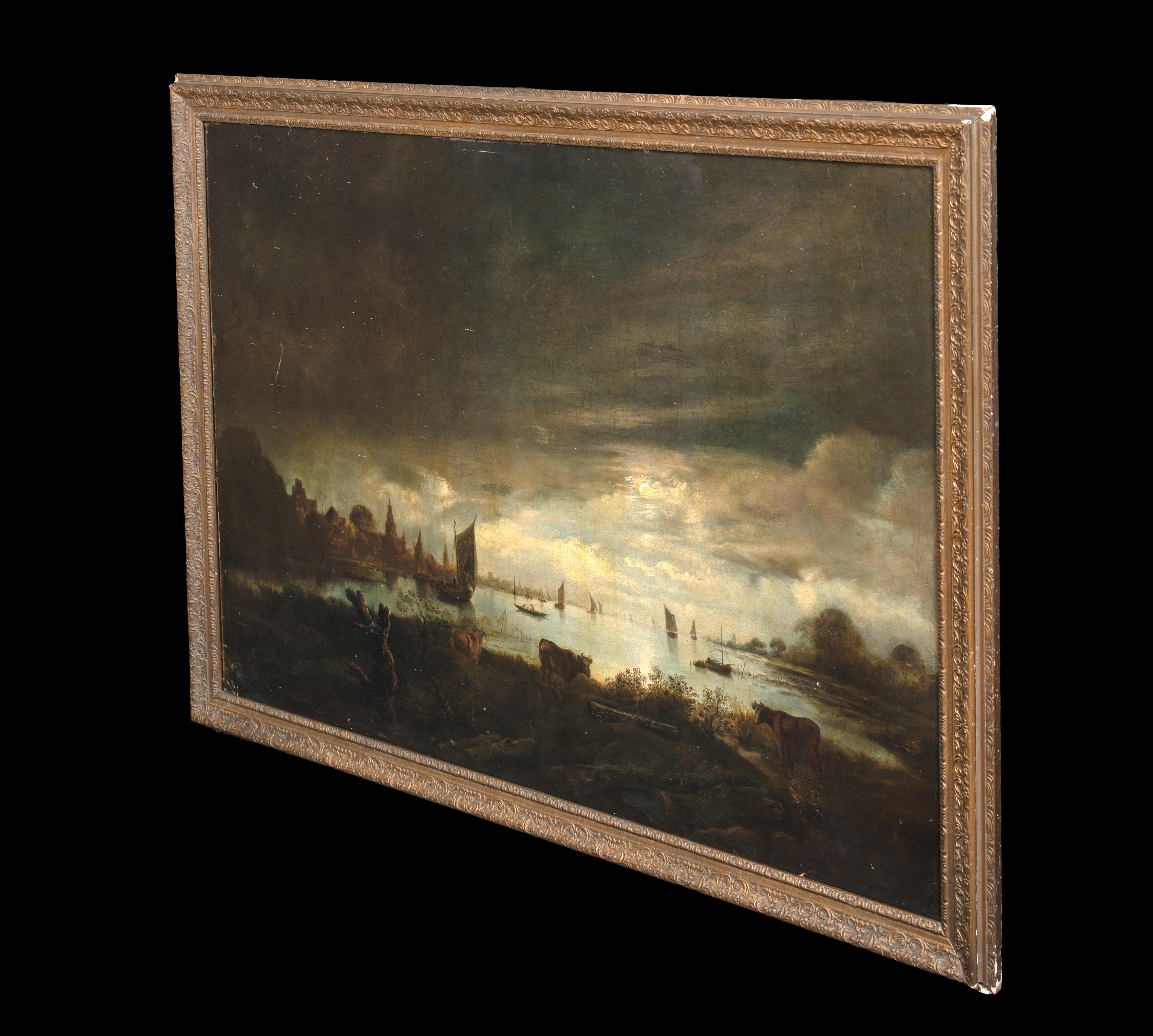 Mondbeschienene Flusslandschaft, 17. Jahrhundert attr. Aert van der Neer (1603-1677) im Angebot 4