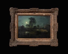 Moonlit Village River Landscape, 19th Century  attributed to Sebastian Pether