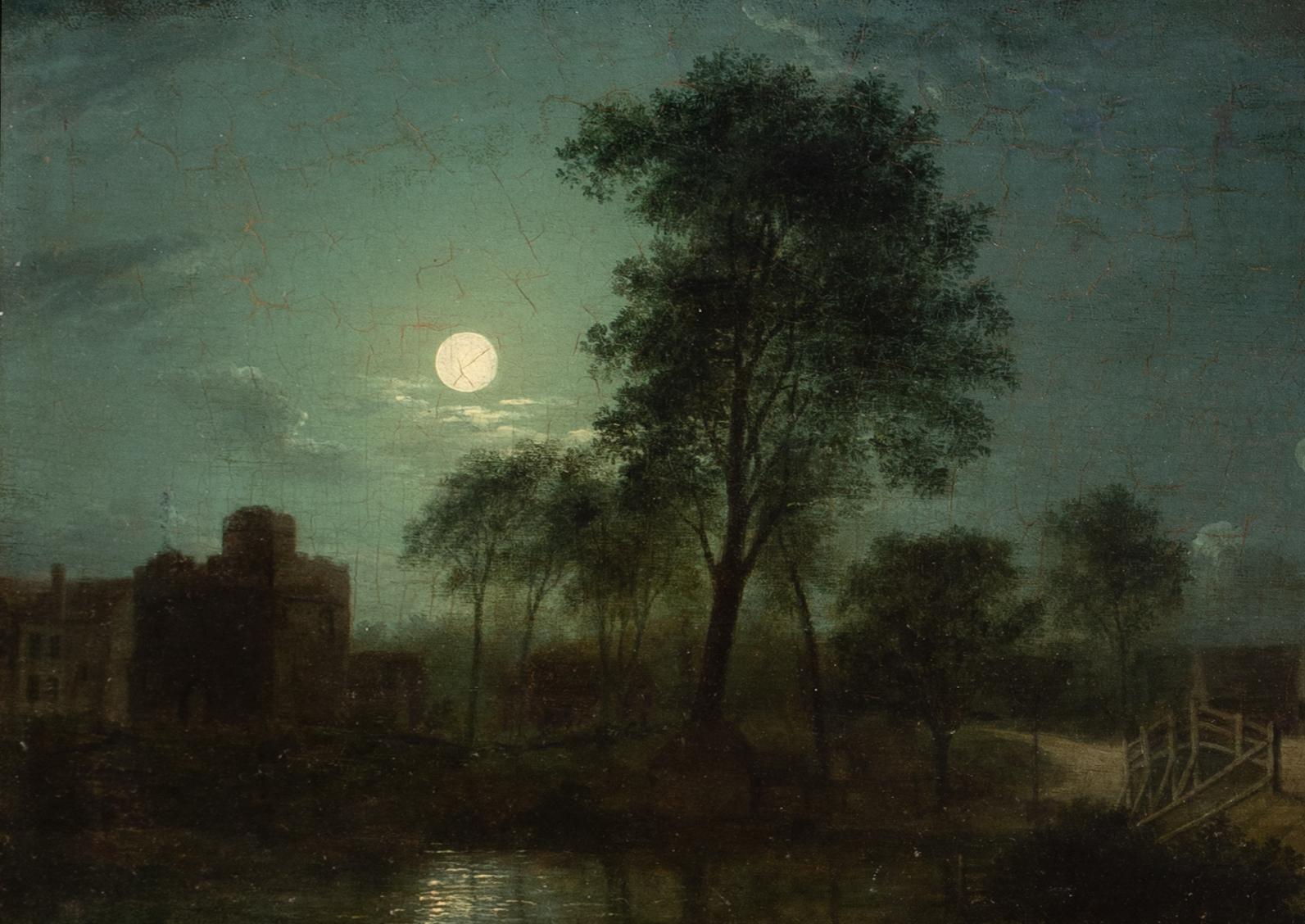 Moonlit Village River Landscape, 19th Century  attributed to Sebastian Pether 2