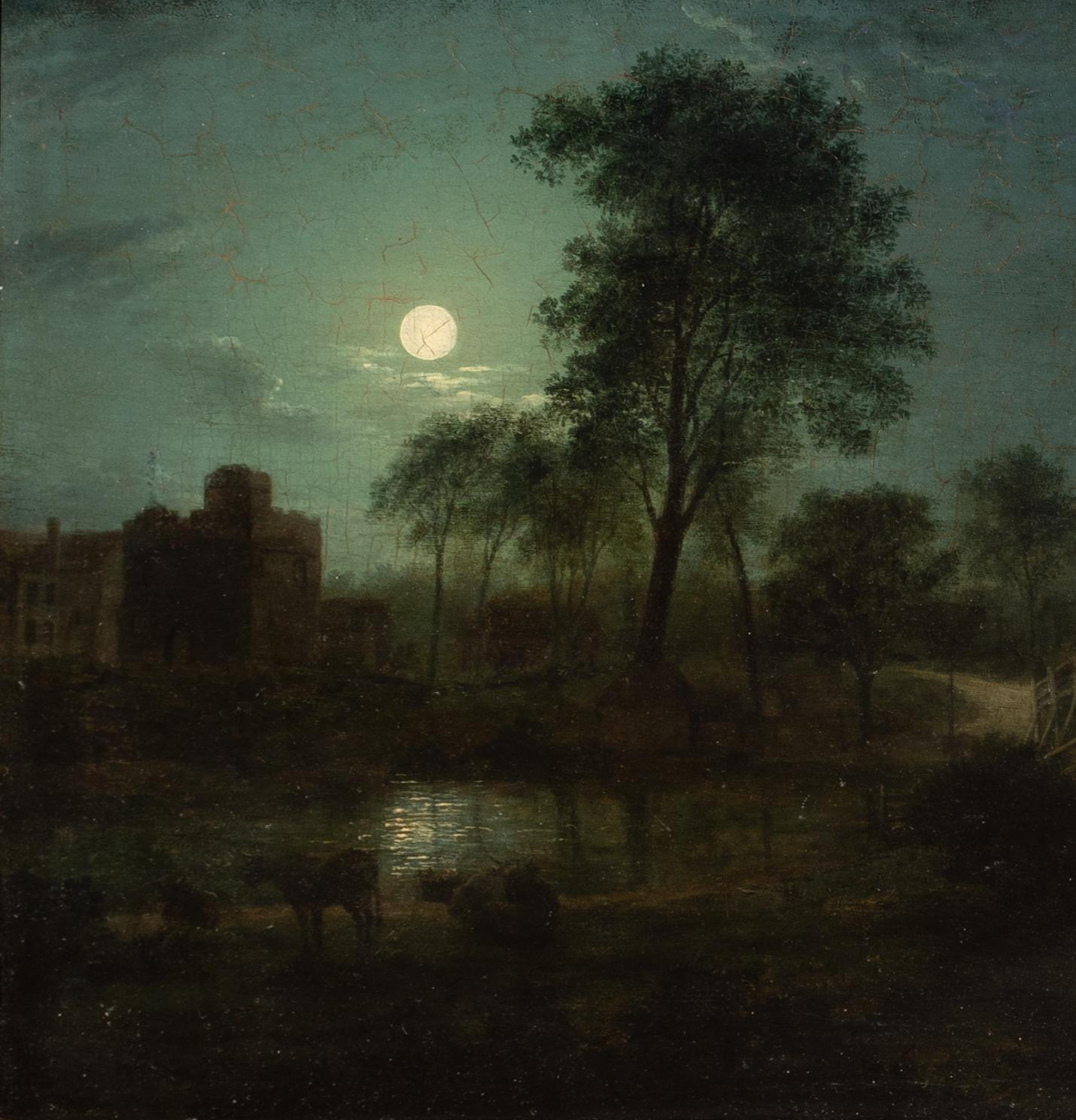 Moonlit Village River Landscape, 19th Century  attributed to Sebastian Pether 3