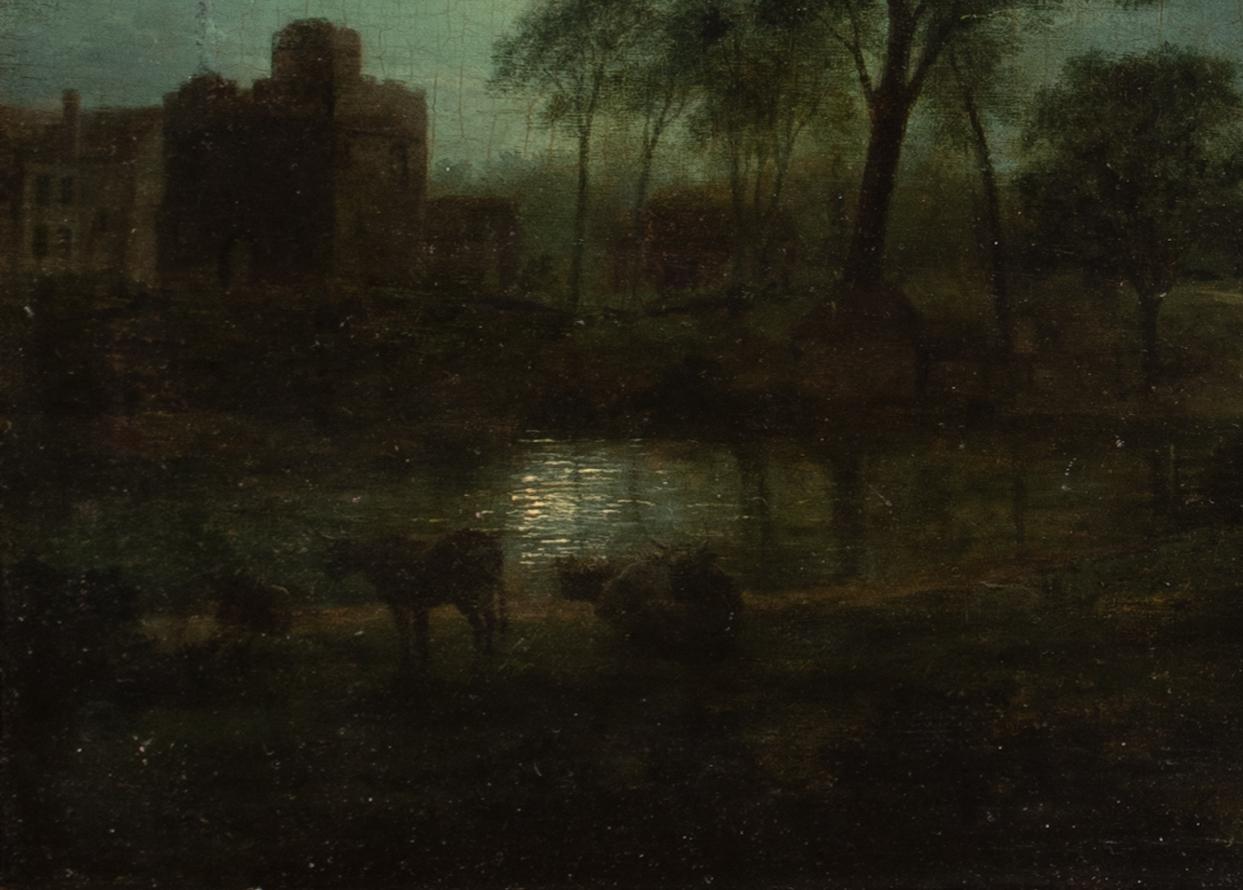Moonlit Village River Landscape, 19th Century  attributed to Sebastian Pether 5