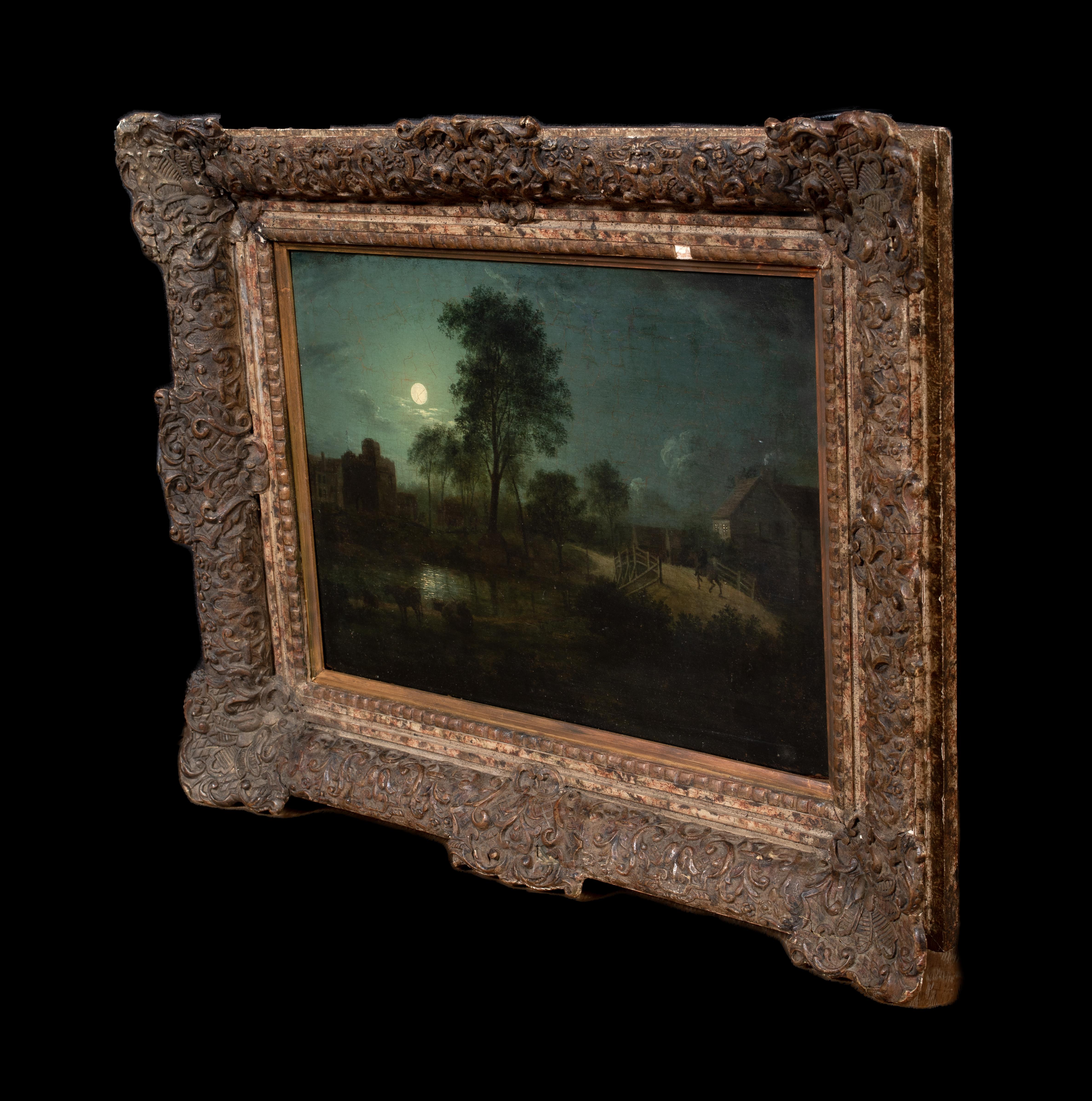 Moonlit Village River Landscape, 19th Century  attributed to Sebastian Pether 6