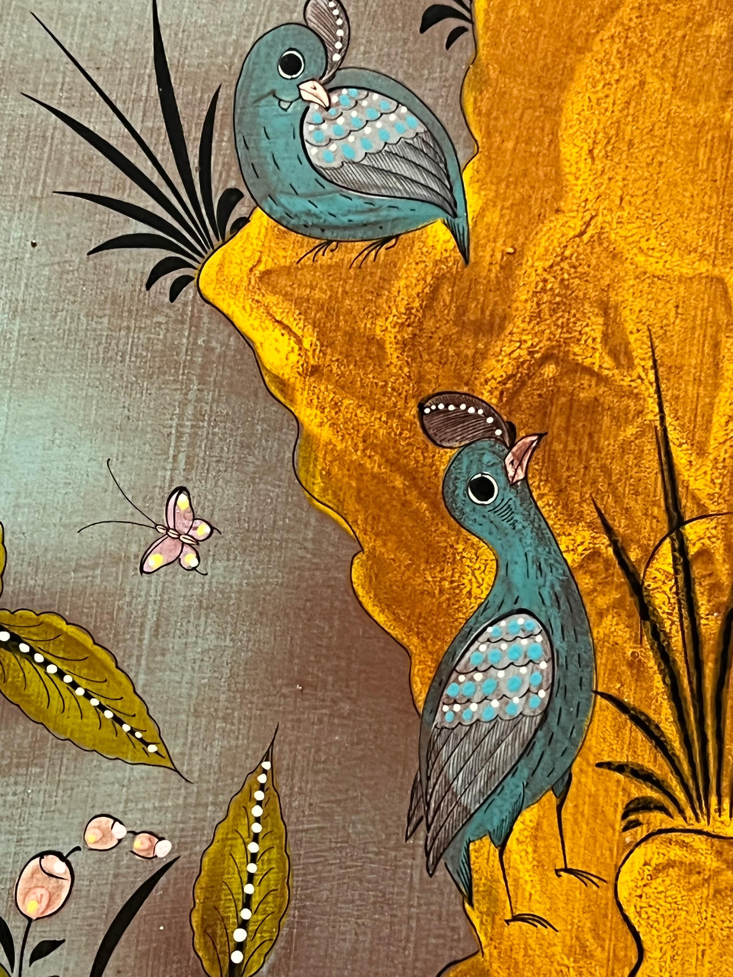 Arturo Alcala's art is inspired by folk art. He is famous for his modern impressionism and his lovingly detailed painting of birds and animals.
His panel paintings are reminiscent of ancient Mexican earthenware from the years 1940 and other styles