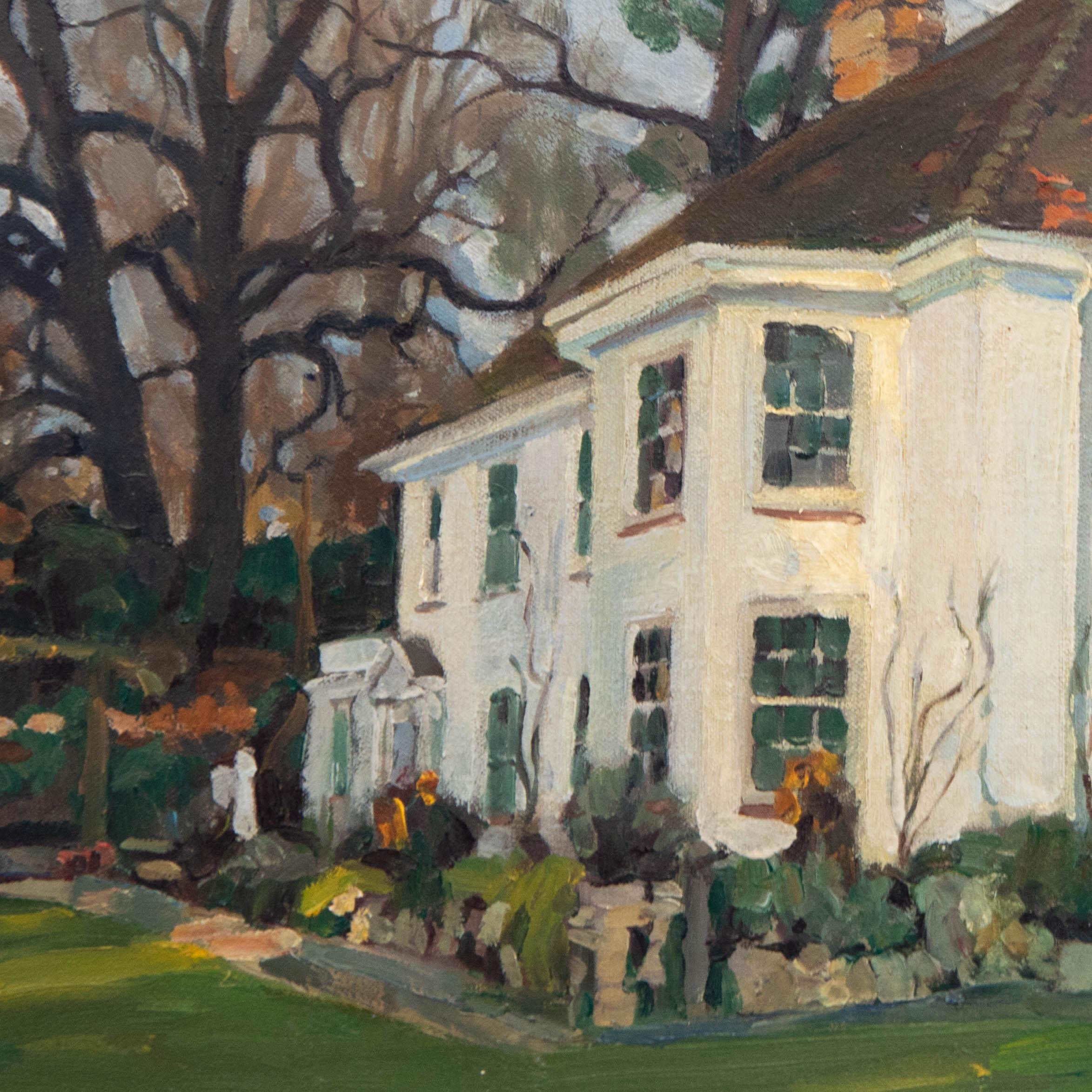 Huile du milieu du 20e siècle, The White Manor House, encadrée en vente 1