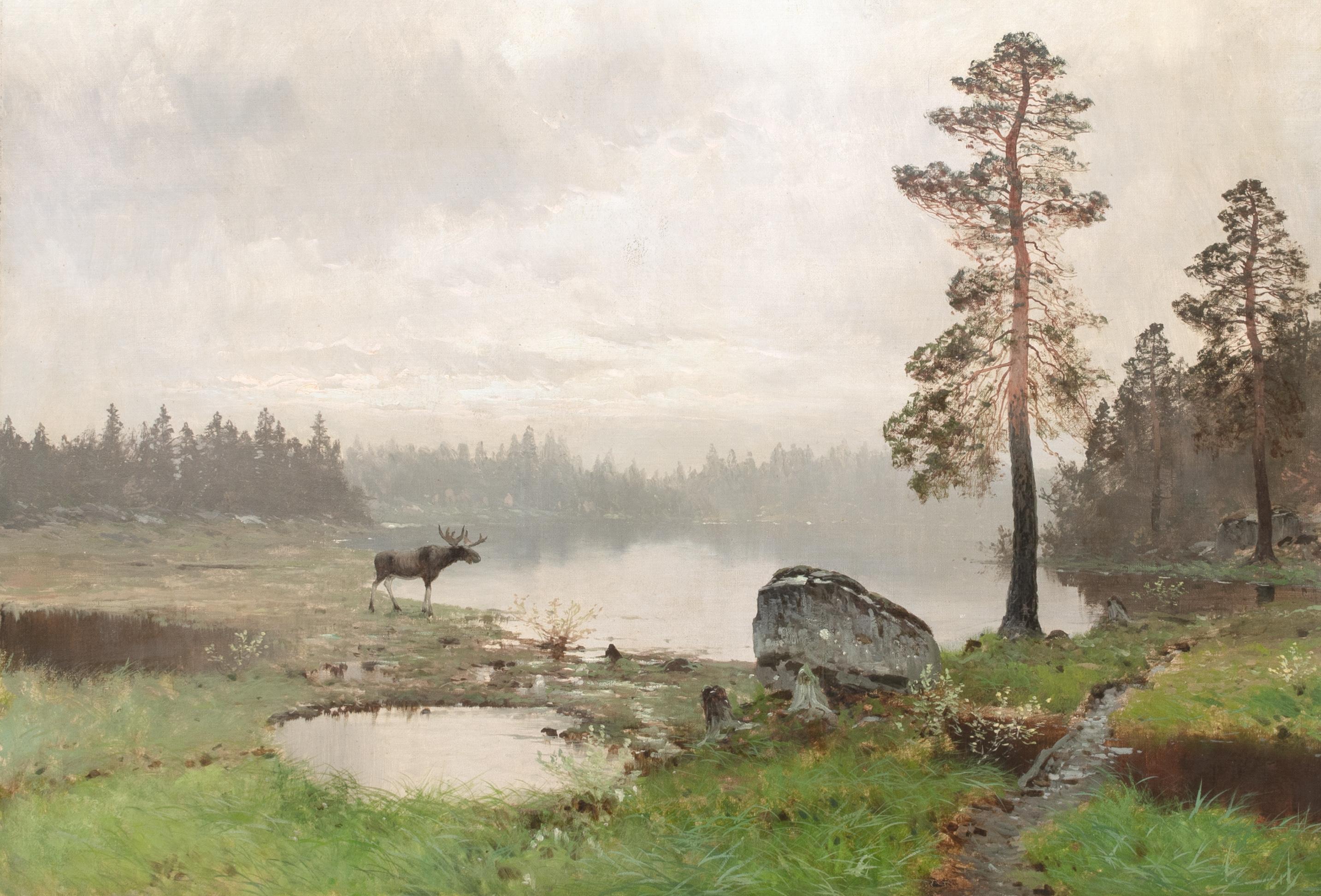 Alce al borde del agua, Grandes Lagos, Canadá, Siglo XIX en venta 1