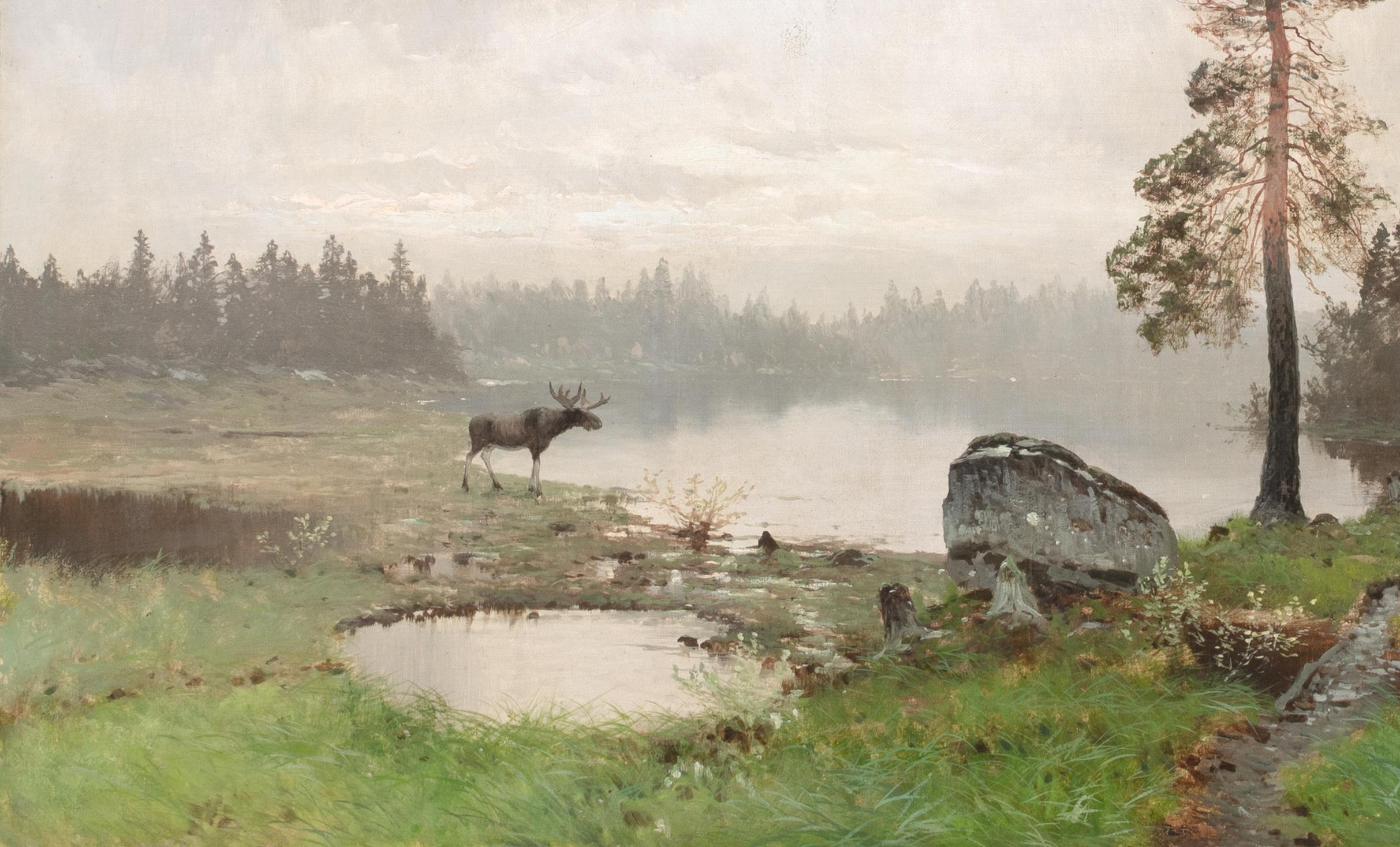 Alce al borde del agua, Grandes Lagos, Canadá, Siglo XIX en venta 3