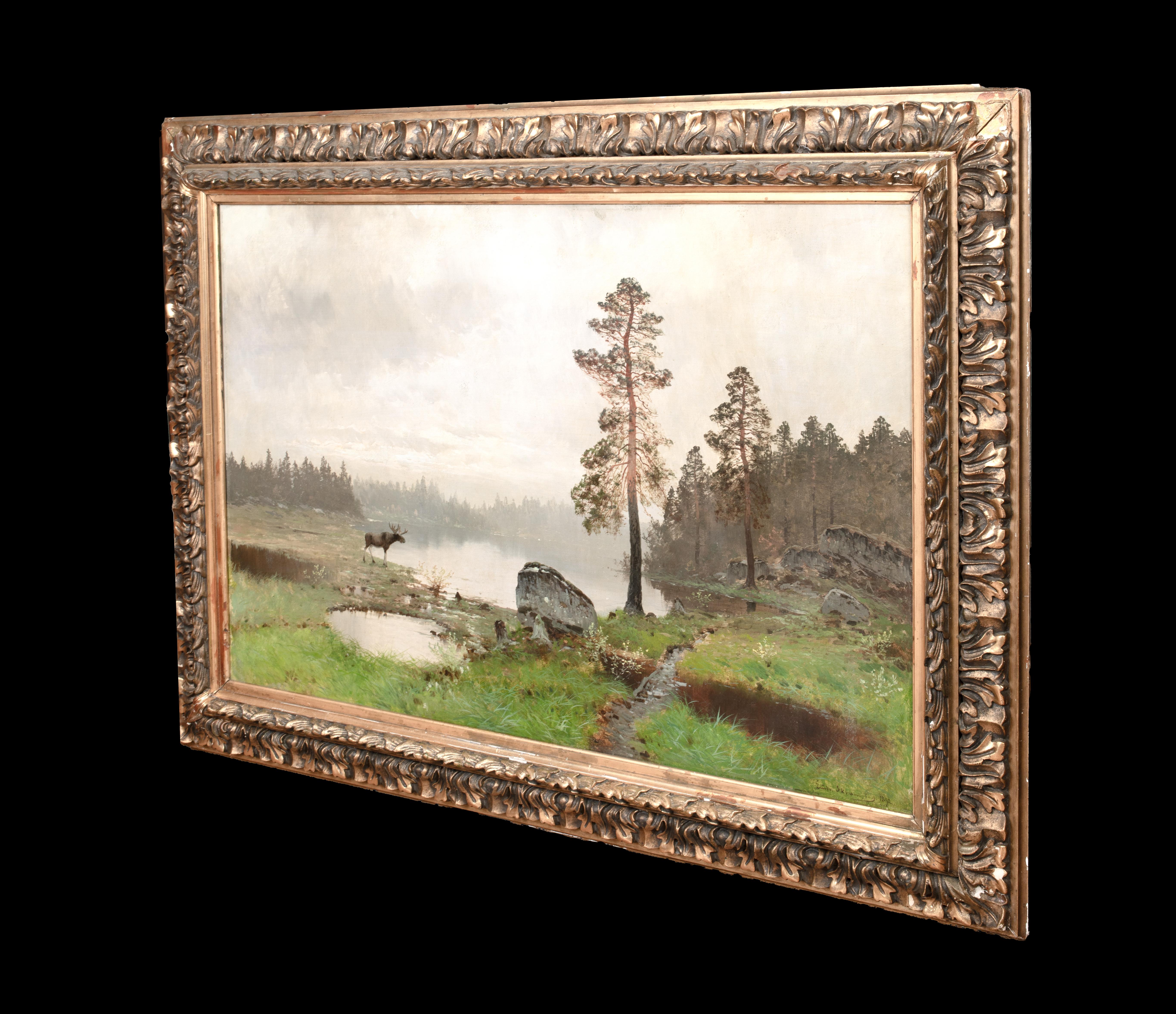 Alce al borde del agua, Grandes Lagos, Canadá, Siglo XIX en venta 4