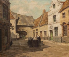 Mor - Early 20th Century Oil, Nuns in a Courtyard