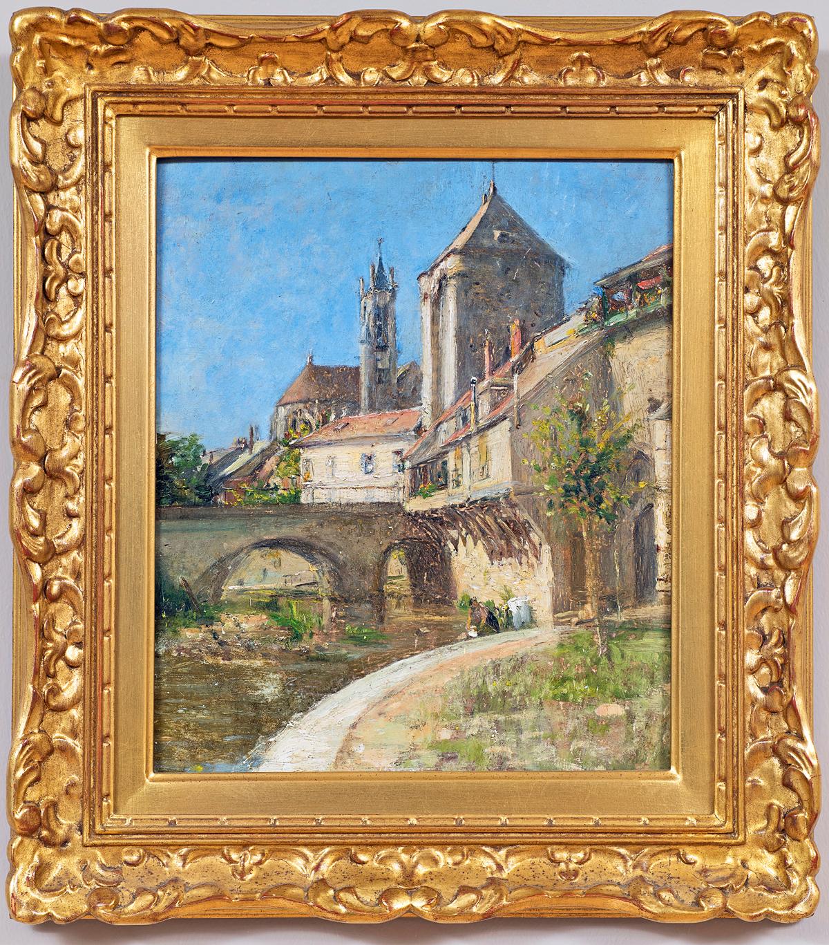 Unknown Landscape Painting - "Moret-Sur-Loing" French Impressionist School Oil Painting on Wood Panel