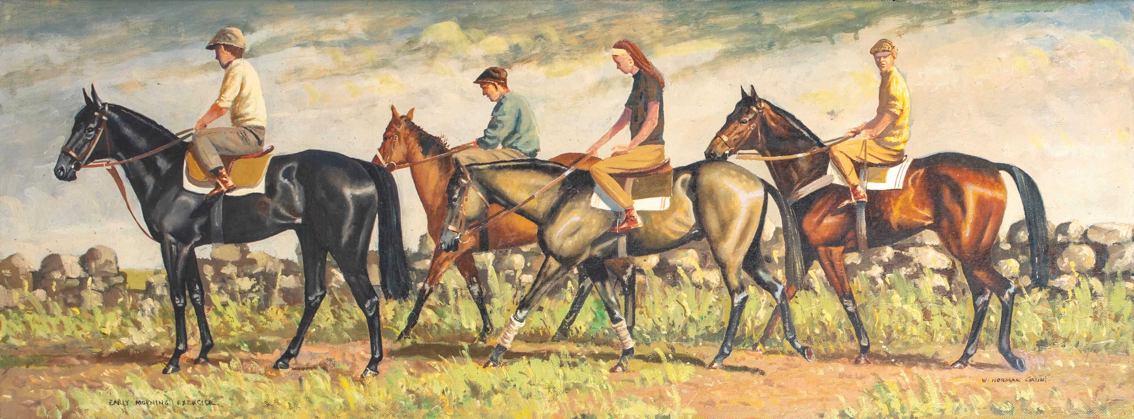 Morning Exercise, The Lumley Children, Jane, Richard & Friends, circa 1940's

by William Norman Gaunt FIAL, NDD (1918-2001)

Large early 20th Century scene of the Lumley Children and friends on the morning exercise with their horses, oil on board.