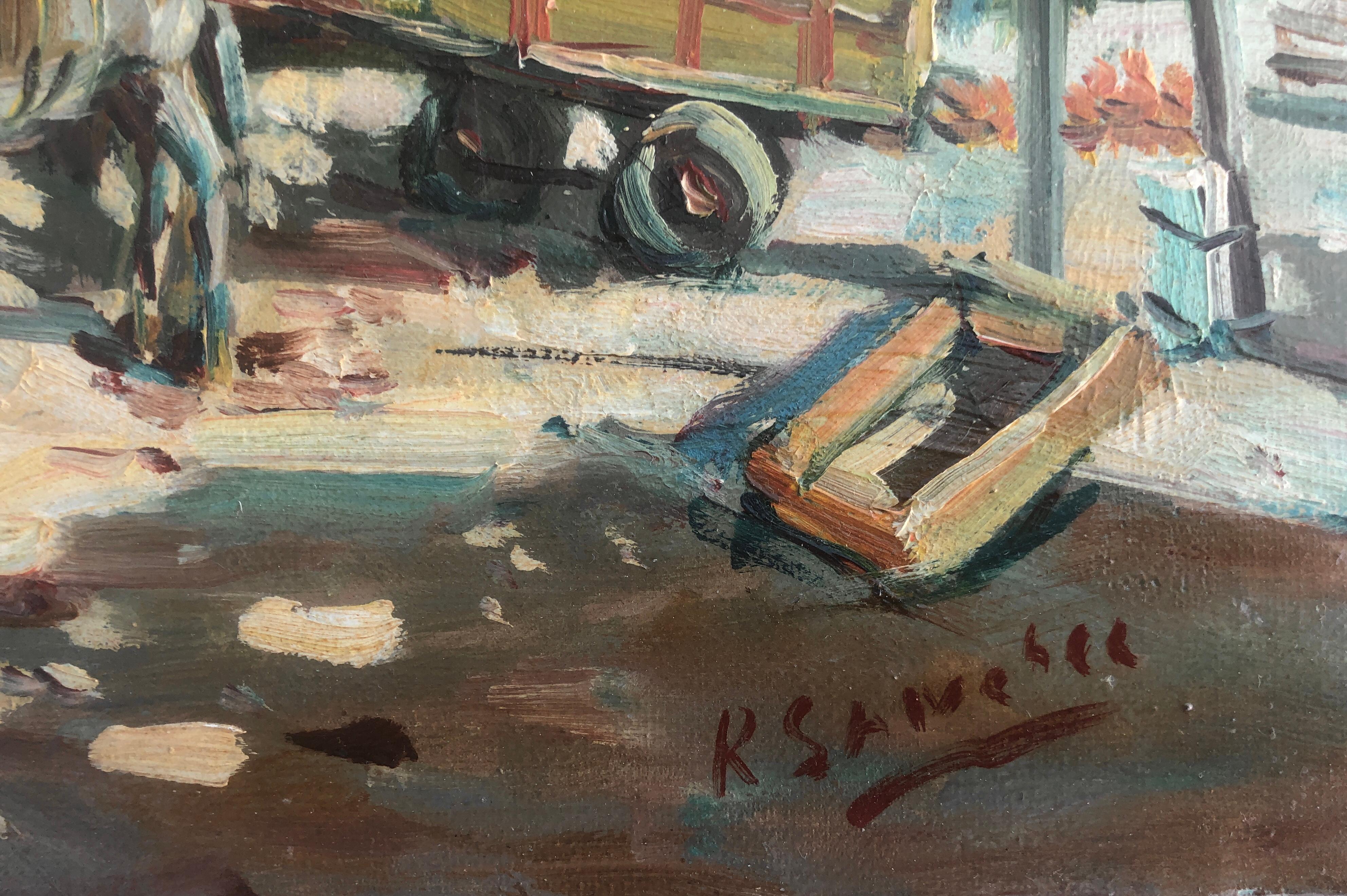 Marocco mercato olio su tela pittura orientalista - Painting di Unknown