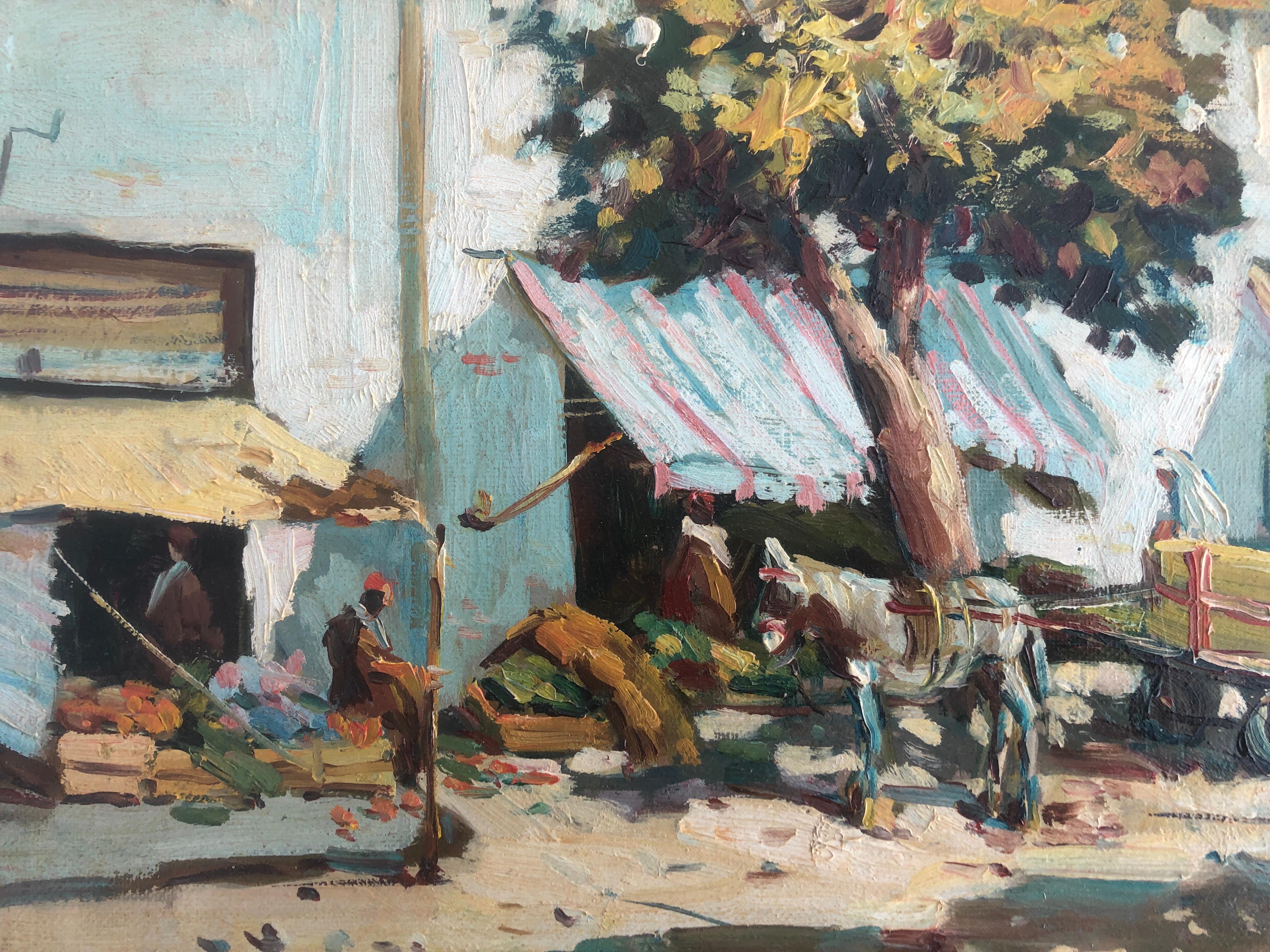 Morocco market oil on canvas orientalist painting For Sale 2