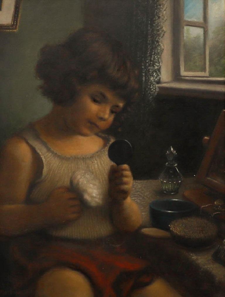 Morton - Début du 20e siècle Huile, At the Dressing Table - Painting de Unknown