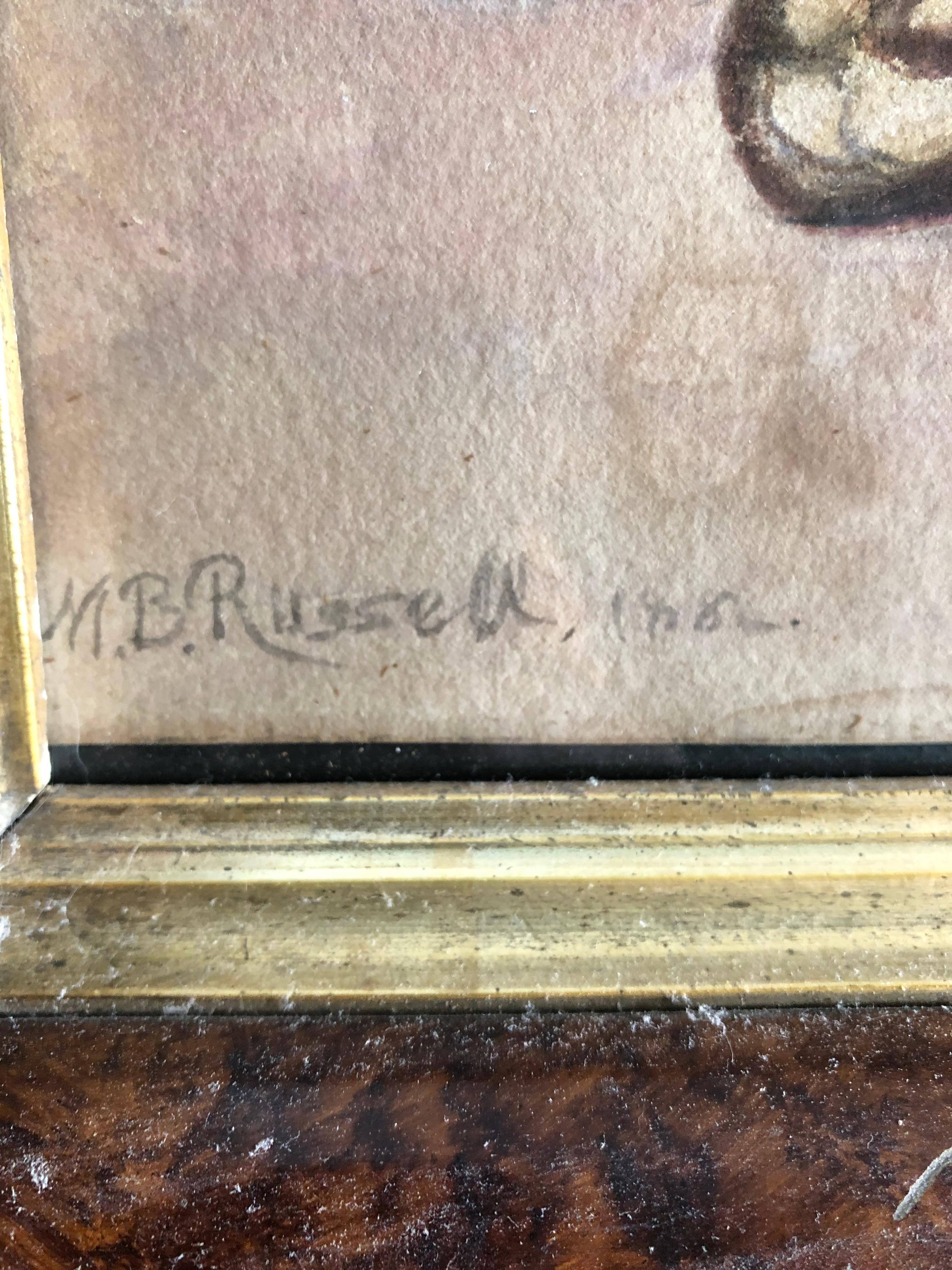 Moses B Russell Nature morte du 19e siècle - Marron Still-Life Painting par Unknown