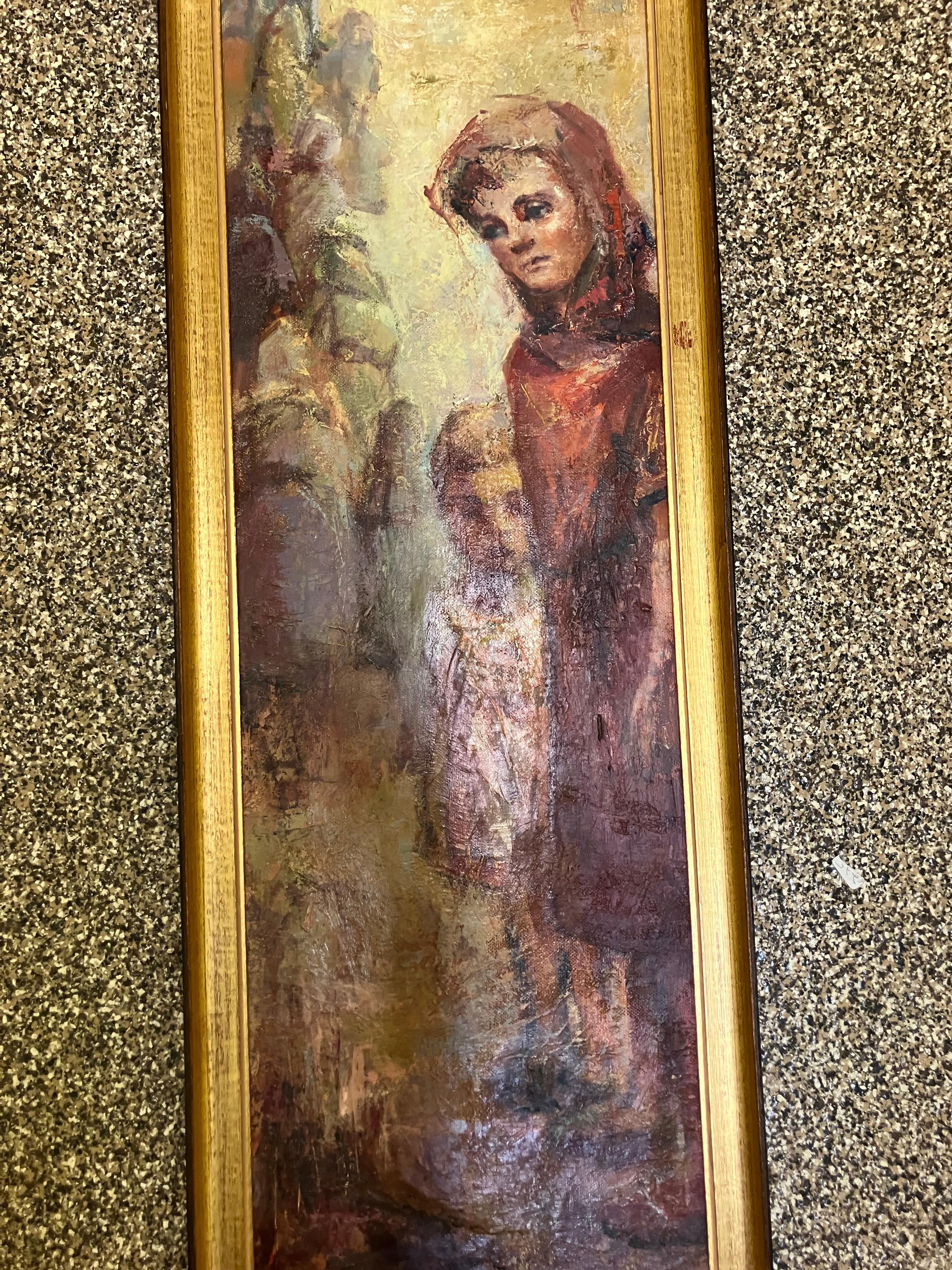 Mother and child painting by Muller - Brown Figurative Painting by Unknown