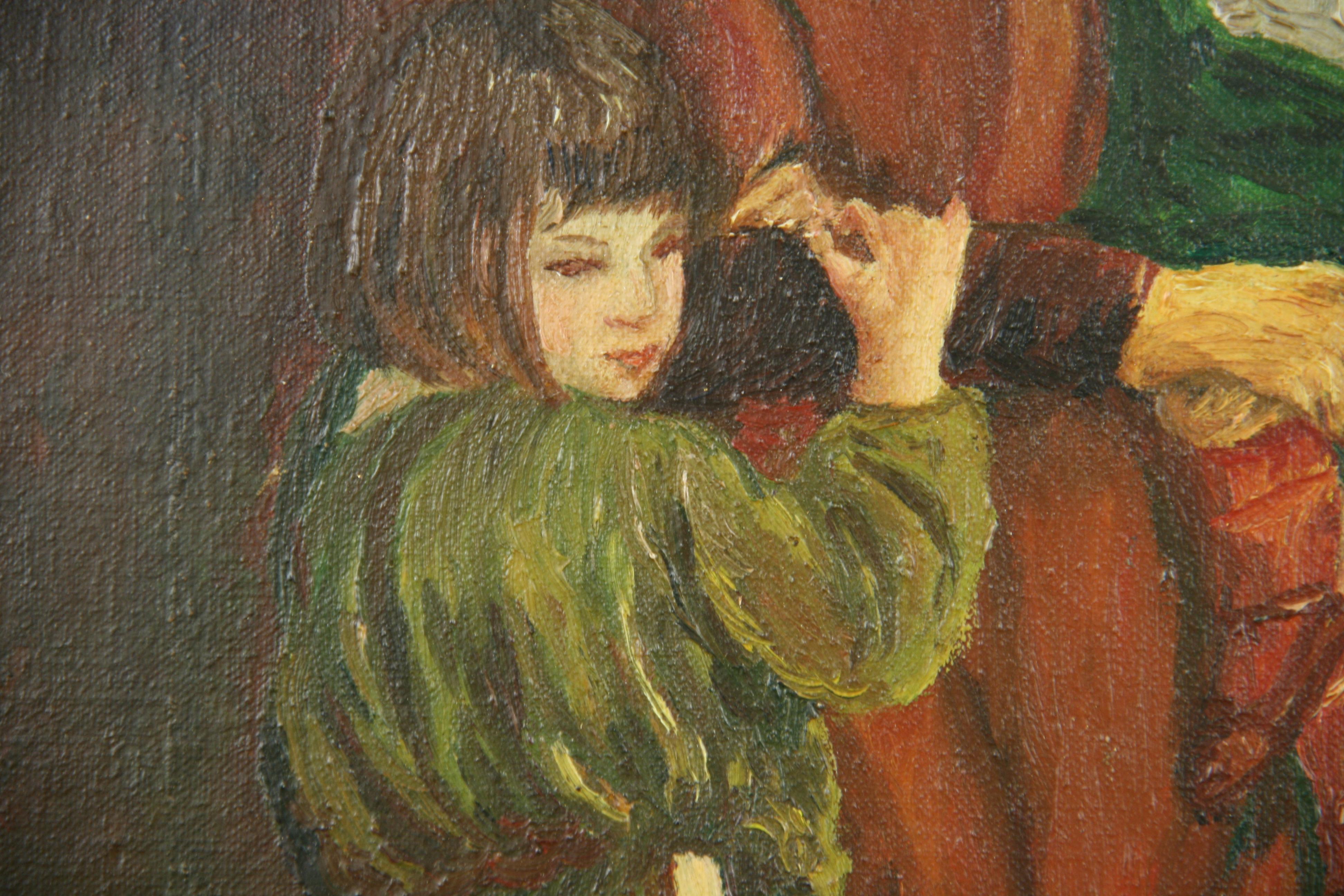 5-3086 oil on canvas set in a vintage gilt wood frame