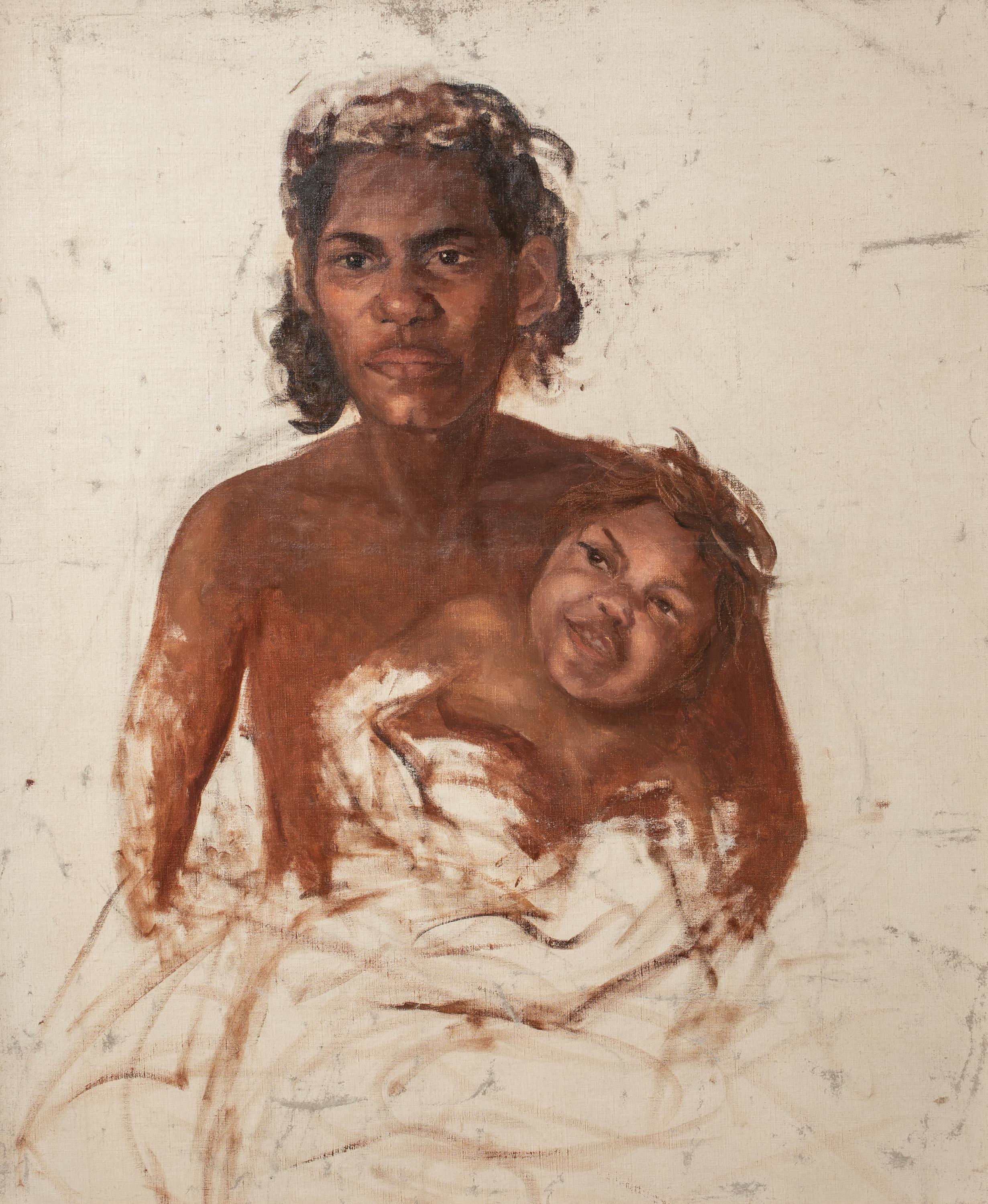 Mutter mit Kind, New South Wales, Australien, 19. Jahrhundert  Lieutenant G. Woods, Leutnant (Beige), Portrait Painting, von Unknown