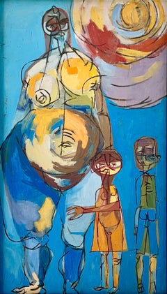 "Mother with Children", oil on board