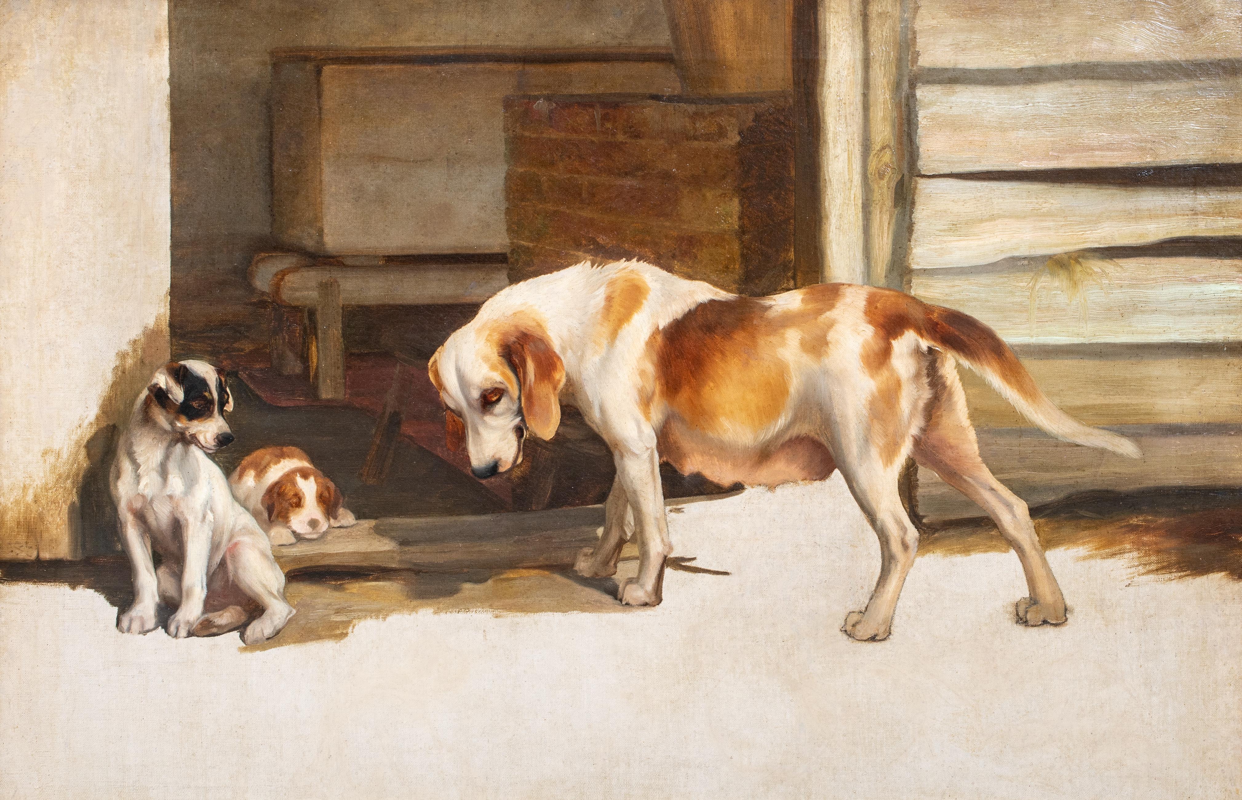 Motherhood, 19th Century   English School Hound Dog & Her Puppies For Sale 1