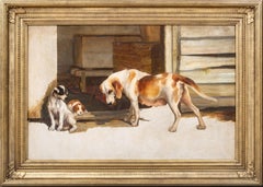 Antique Motherhood, 19th Century   English School Hound Dog & Her Puppies