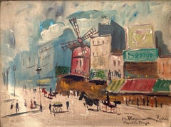 "Moulin Rouge" French Impressionist Street Scene of Paris Oil Painting on Board