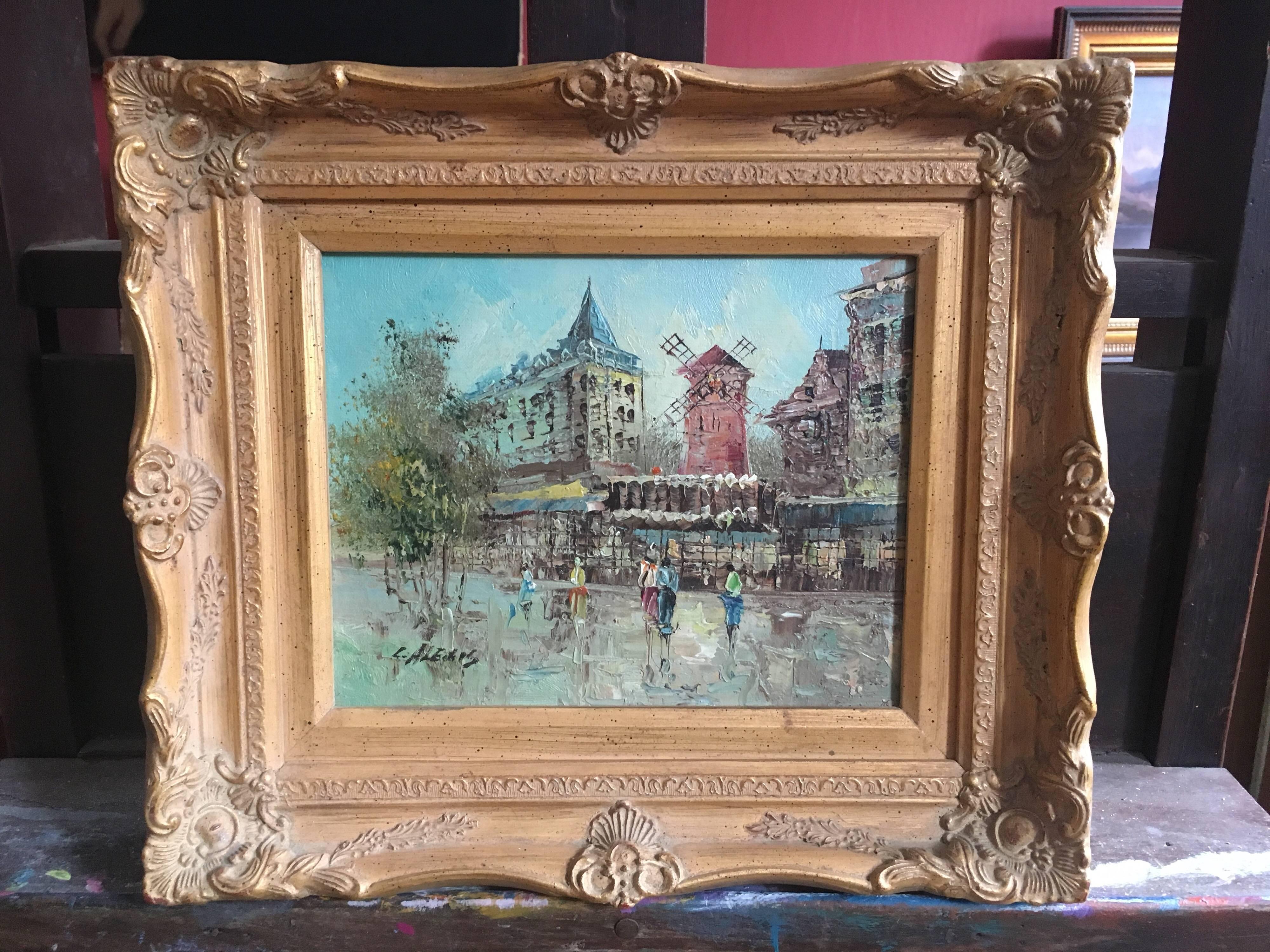 Moulin Rouge, Impressionist Landscape of Paris, Signed Oil - Painting by Unknown