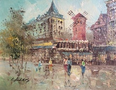 Vintage Moulin Rouge, Impressionist Landscape of Paris, Signed Oil