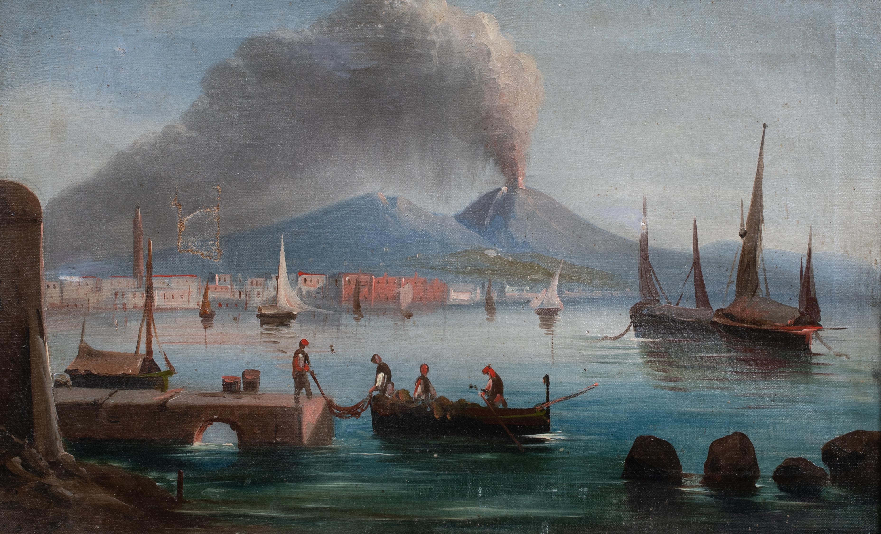 Montiertes Vesuv aus der Bucht von Neapel, 19. Jahrhundert (Schwarz), Landscape Painting, von Unknown