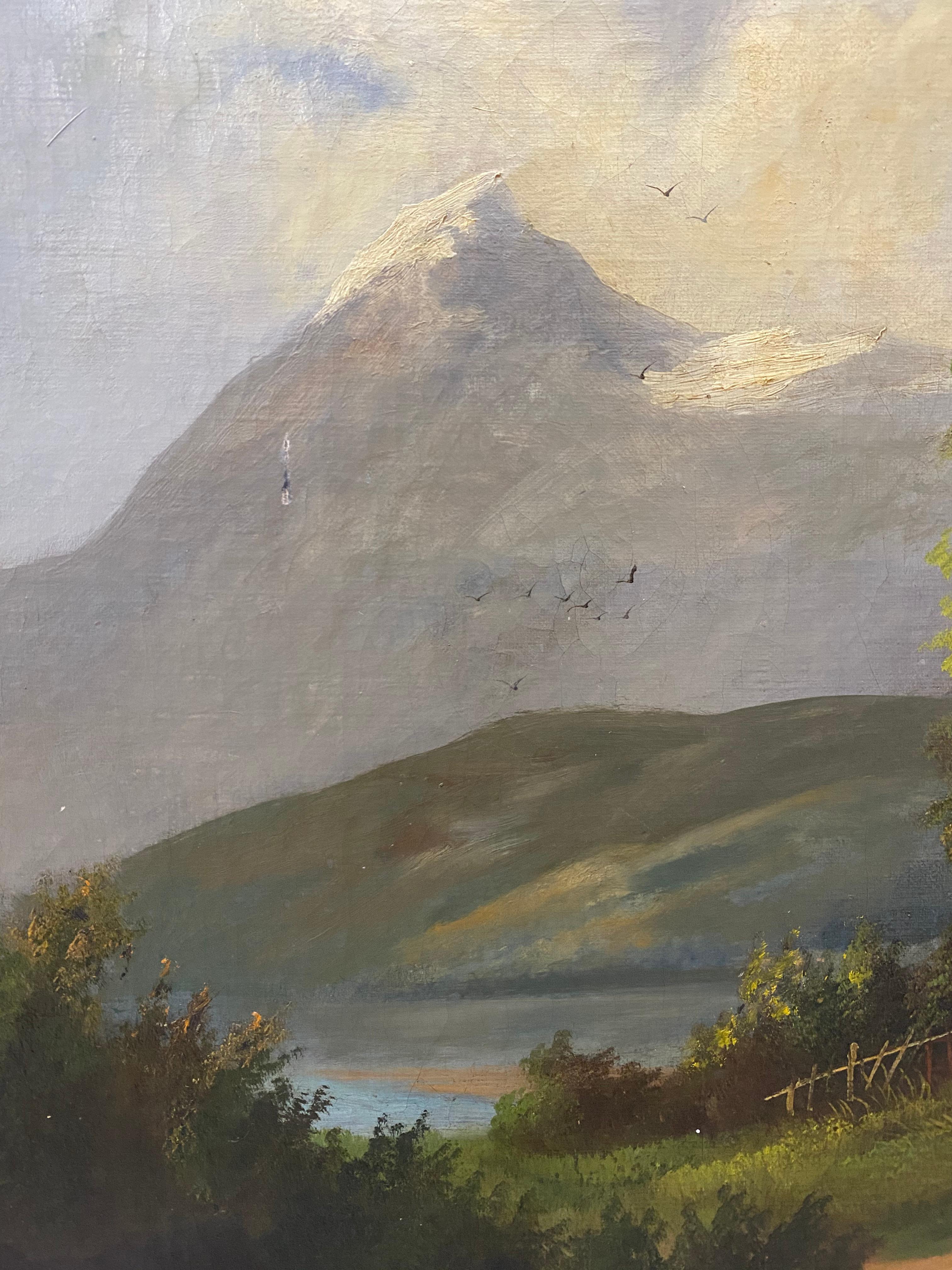 Mountain Home Landscape, Originalgemälde von Albertos, ca. 1920 im Angebot 3