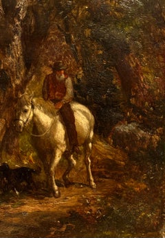 19th Century Mountain Horse Ride Oil Painting, Hudson River School