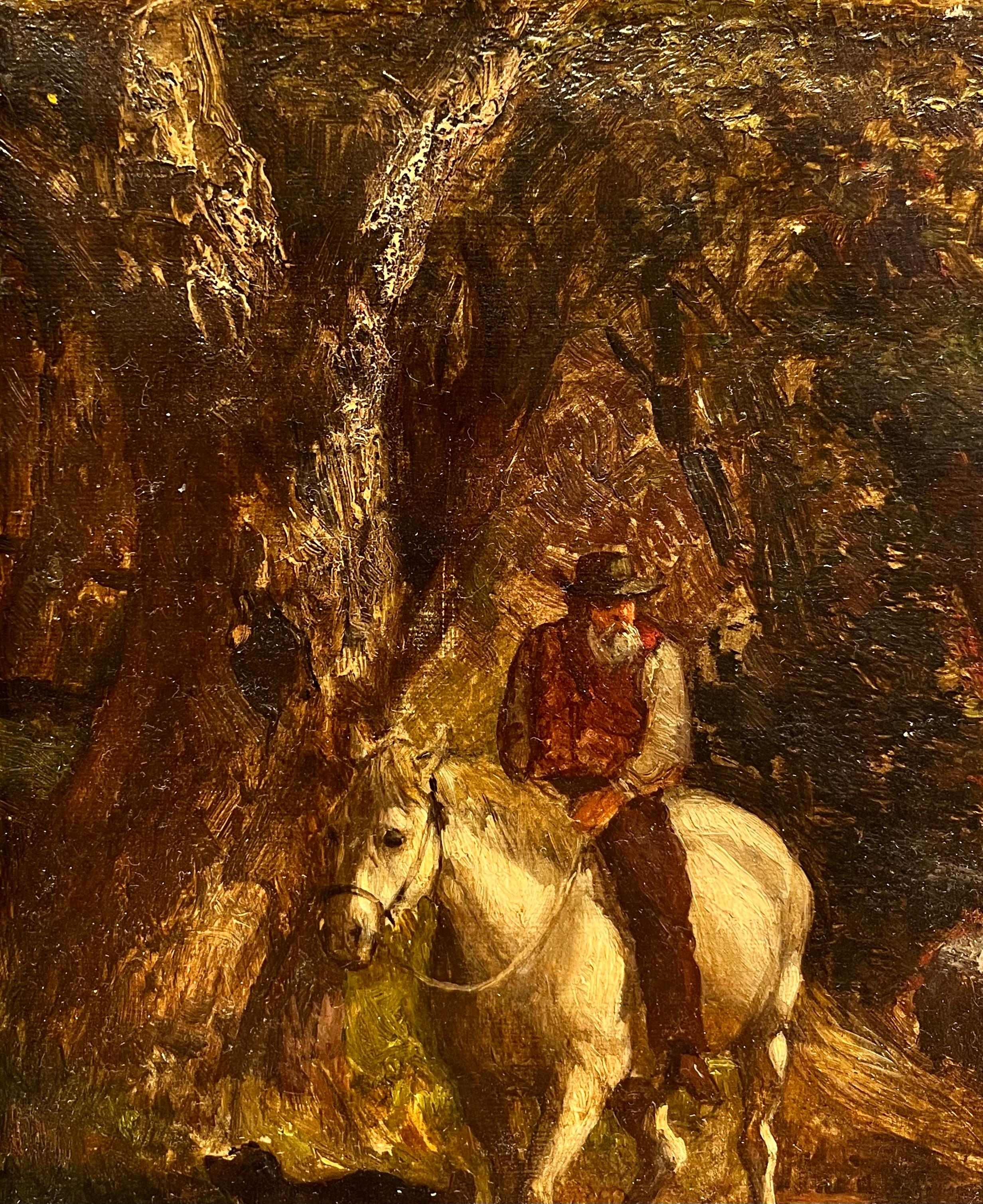 Randonnée à cheval en montagne - Marron Landscape Painting par Unknown