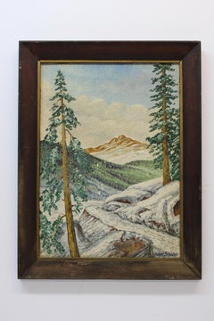 Antique Mountain Landscape ( Oil On Wood )