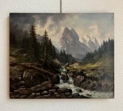 Bergbach mit Kühen, Öl auf Leinwand, Ende 19.